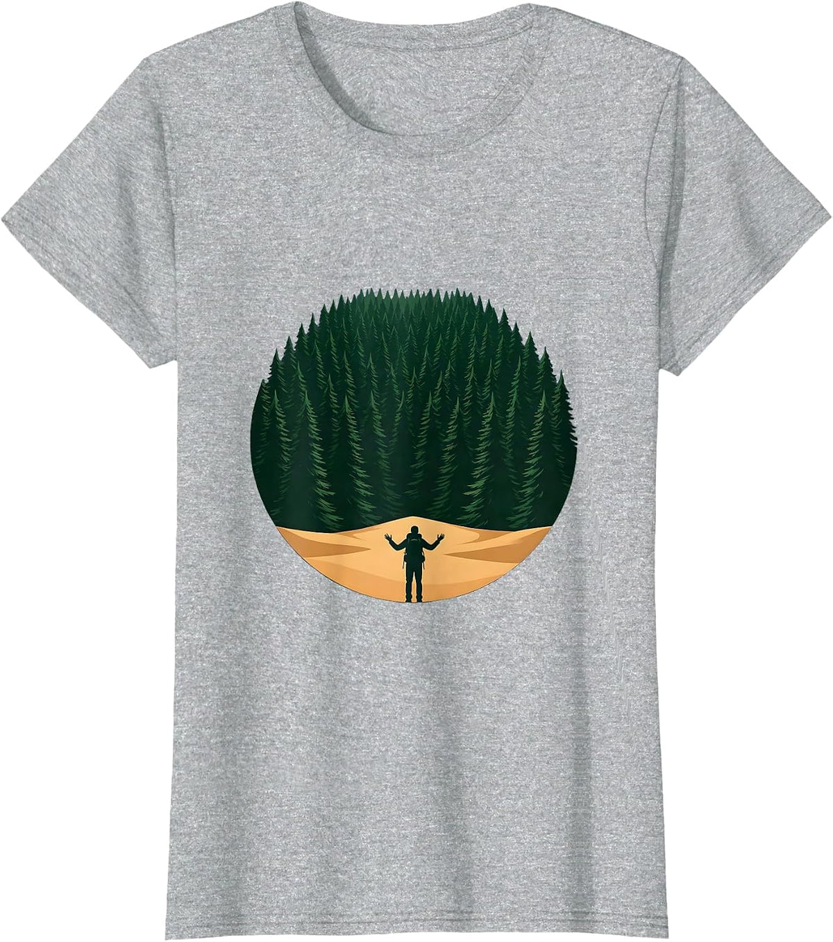 Lone Hiker Emerging From the Forest T-Shirt - Heather Grey