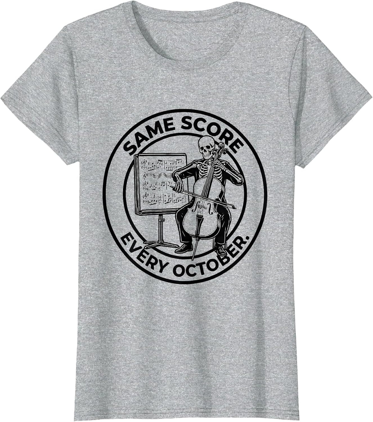 Same Score, Every October Whimsical Music Teacher Halloween T-Shirt - Heather Grey