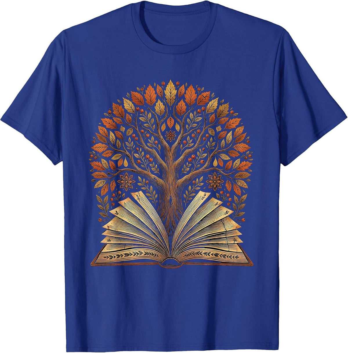 Fall Teacher Open Book Tree Growing Illustration T-Shirt - Royal Blue