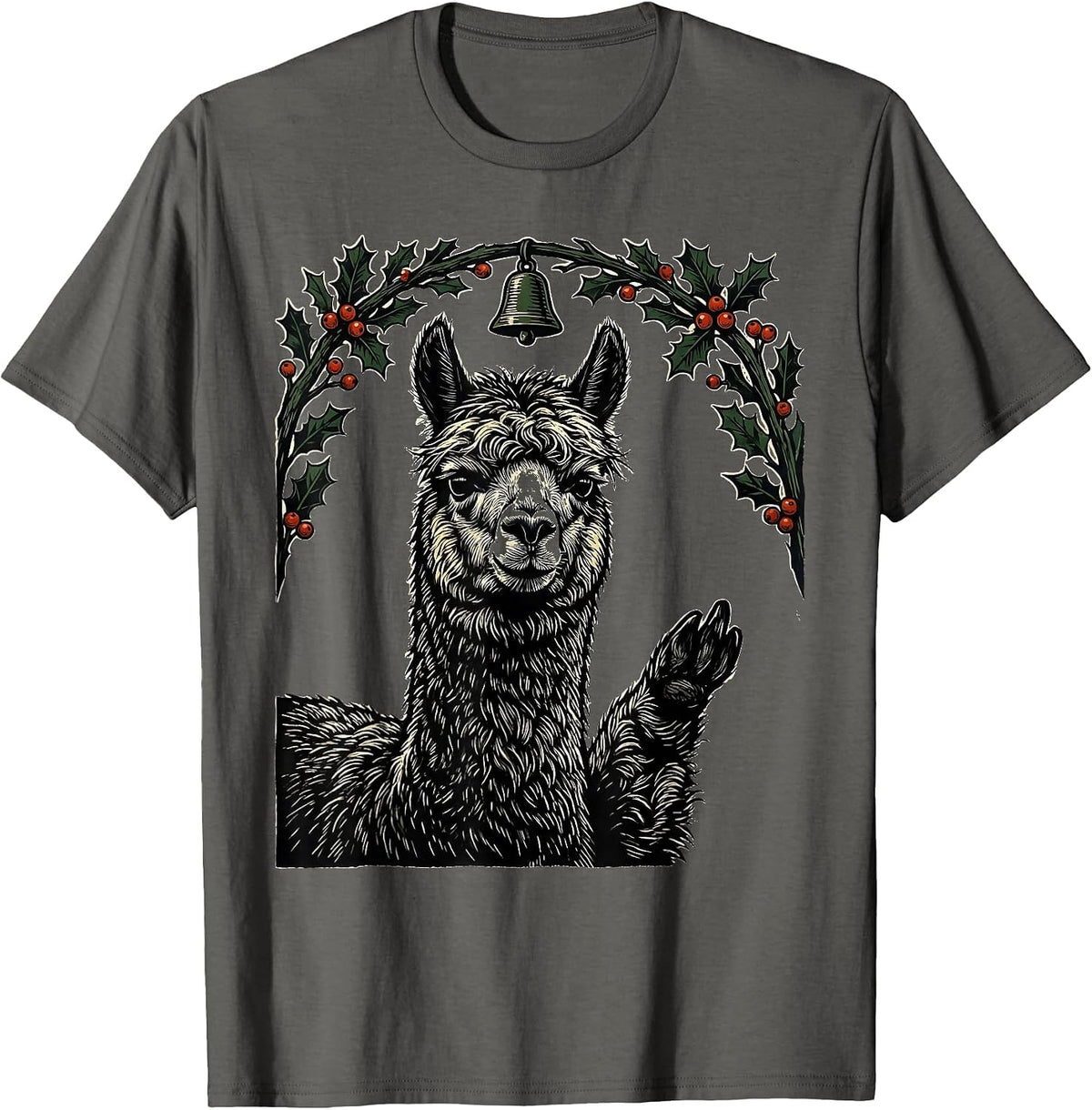 Men's Alpaca Greeting Linocut Funny Animal Lover Gift T-Shirt - Asphalt Grey