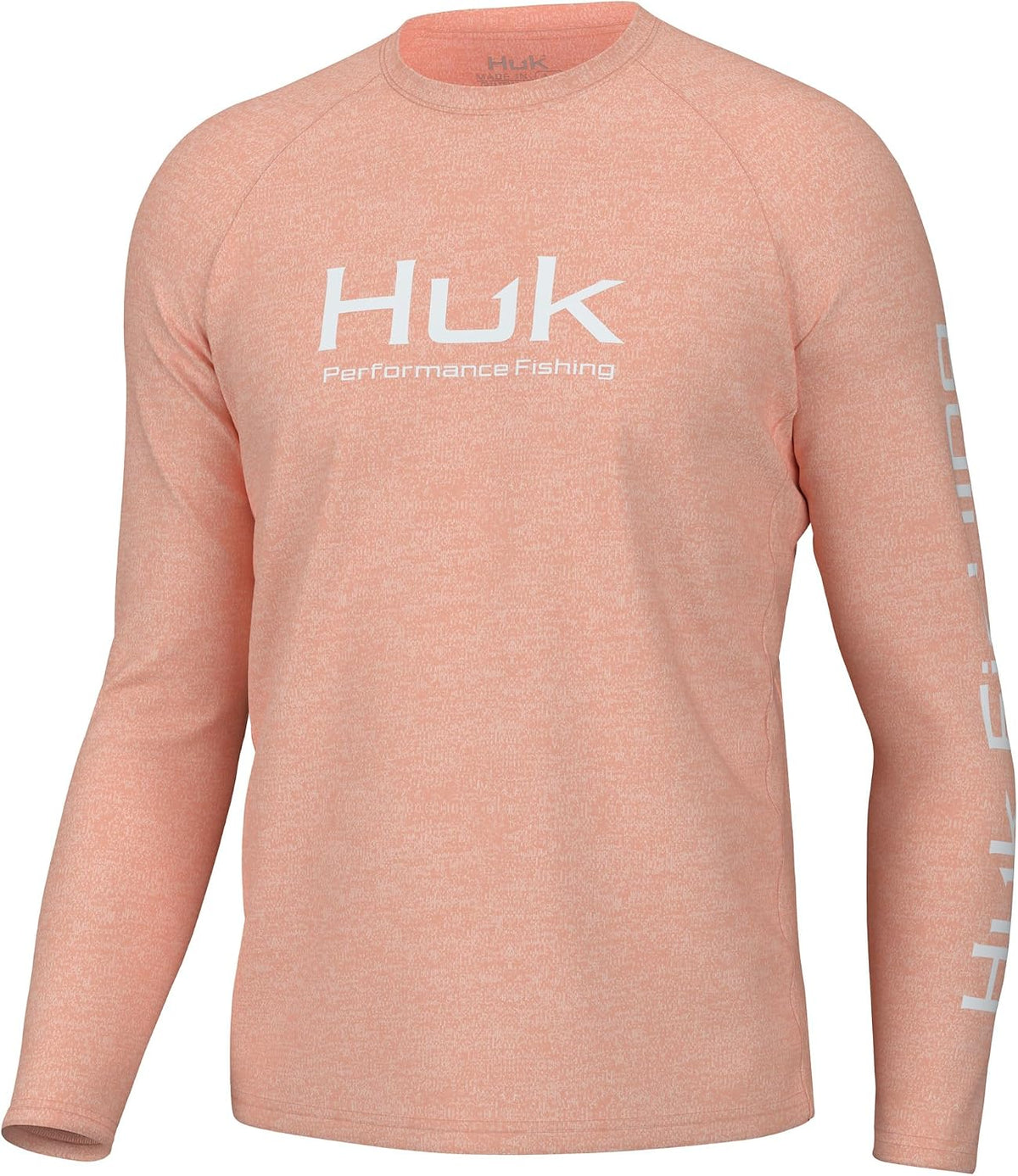HUK Men's Pursuit Heather Long Sleeve Shirt, Fishing Shirt for Men - Peach Nectar Heather