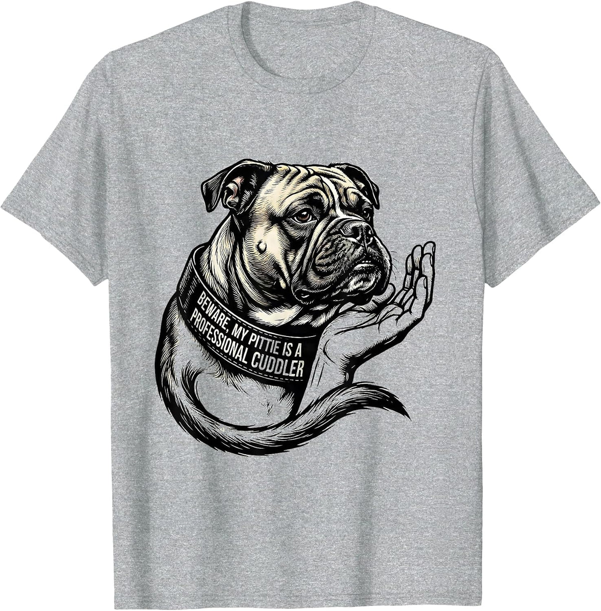 Men's Beware, My Pittie Is A Professional Cuddler Funny Pitbull T-Shirt - Heather Grey