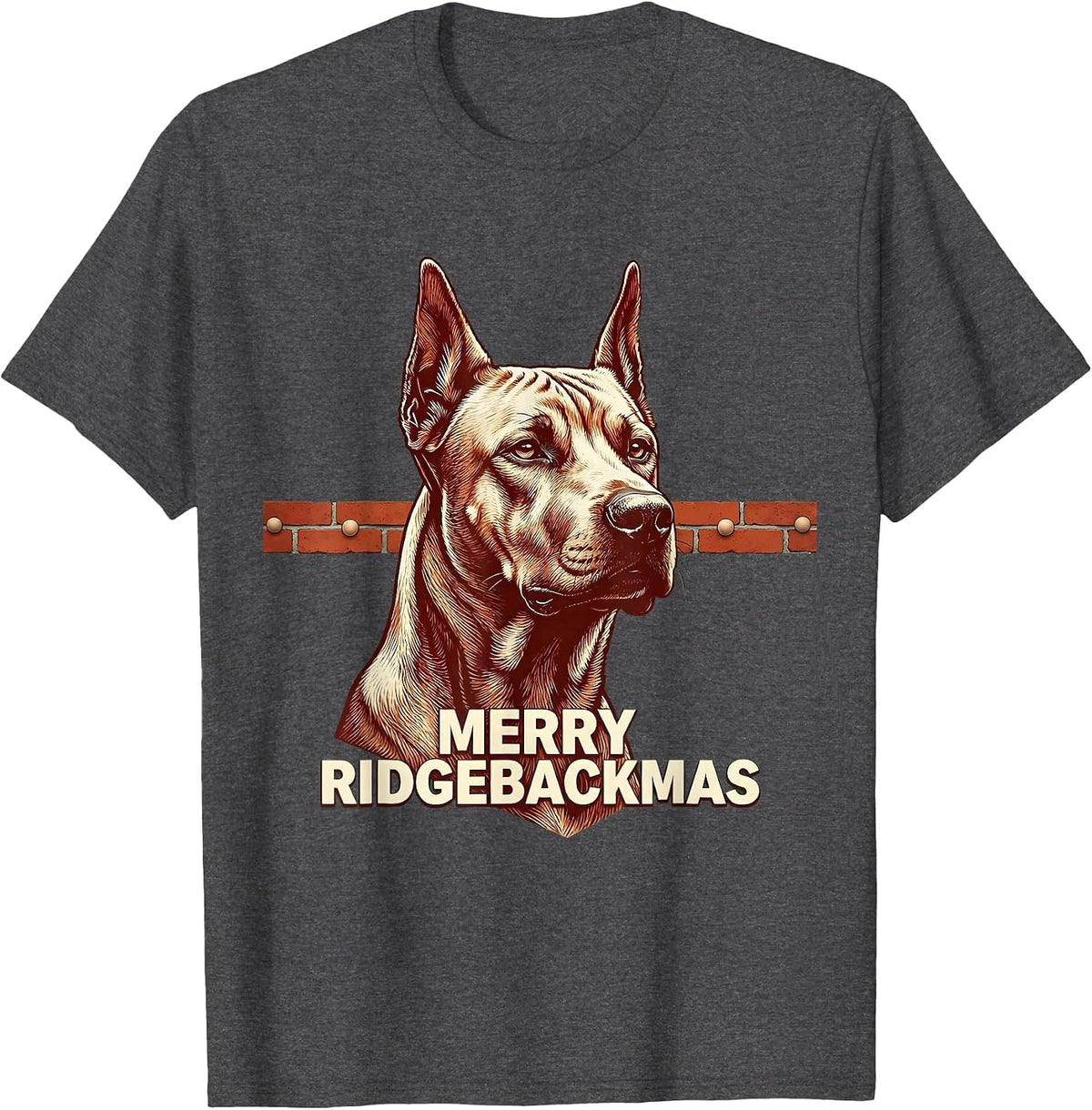Men's Merry Ridgebackmas Funny Rhodesian Ridgeback Dog Christmas T-Shirt - Dark Heather Grey