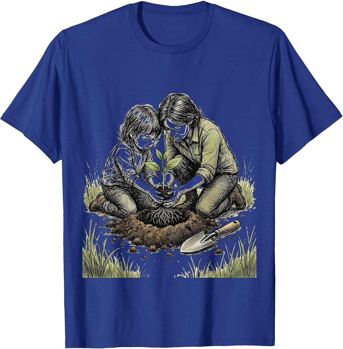 Men's Preschool Teacher Planting Seedling With Child T-Shirt - Royal Blue