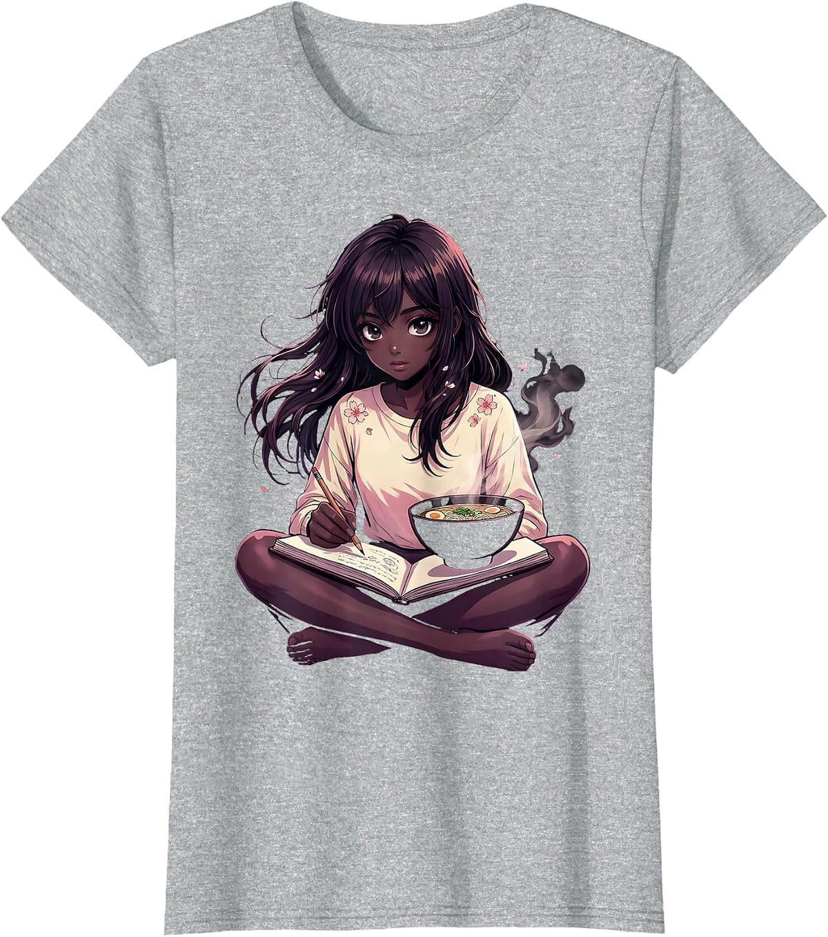 Anime Girl Loves Ramen Sketching Kawaii Identity T-Shirt - Heather Grey