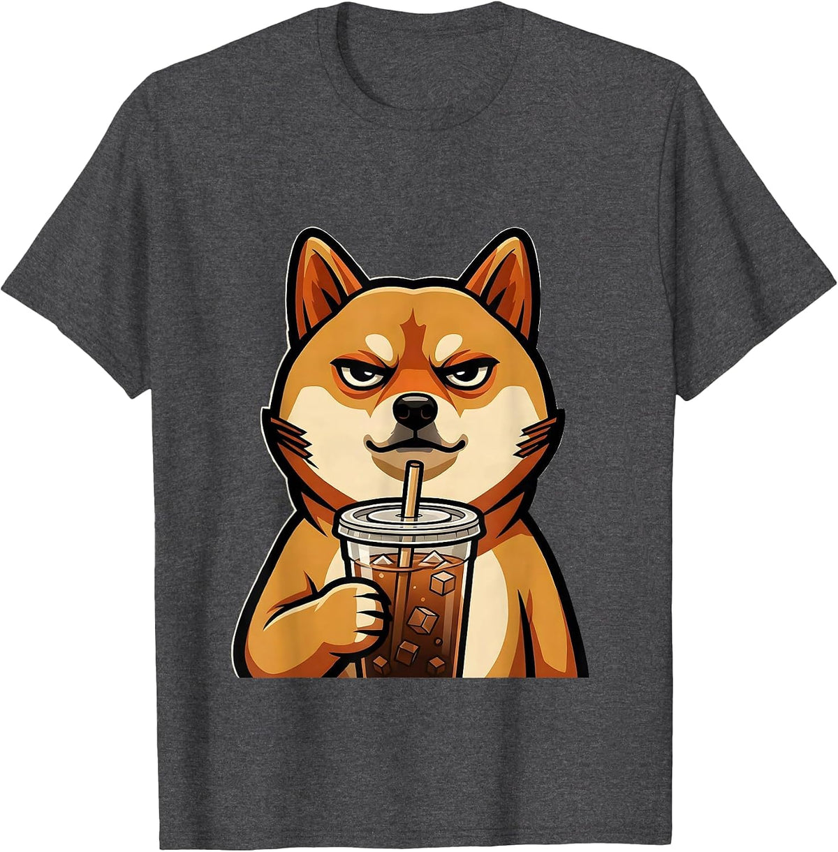 Shiba Inu Hipster Iced Coffee Lover Humor T-Shirt - Dark Heather Grey