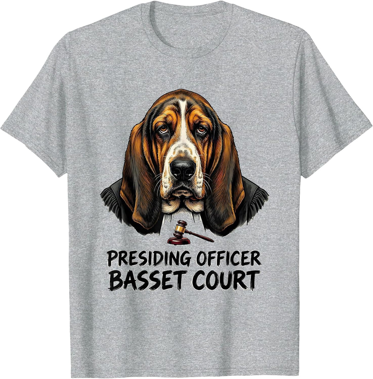 Men's Presiding Officer Basset Court Funny Dog Meme Breed Humor T-Shirt - Heather Grey