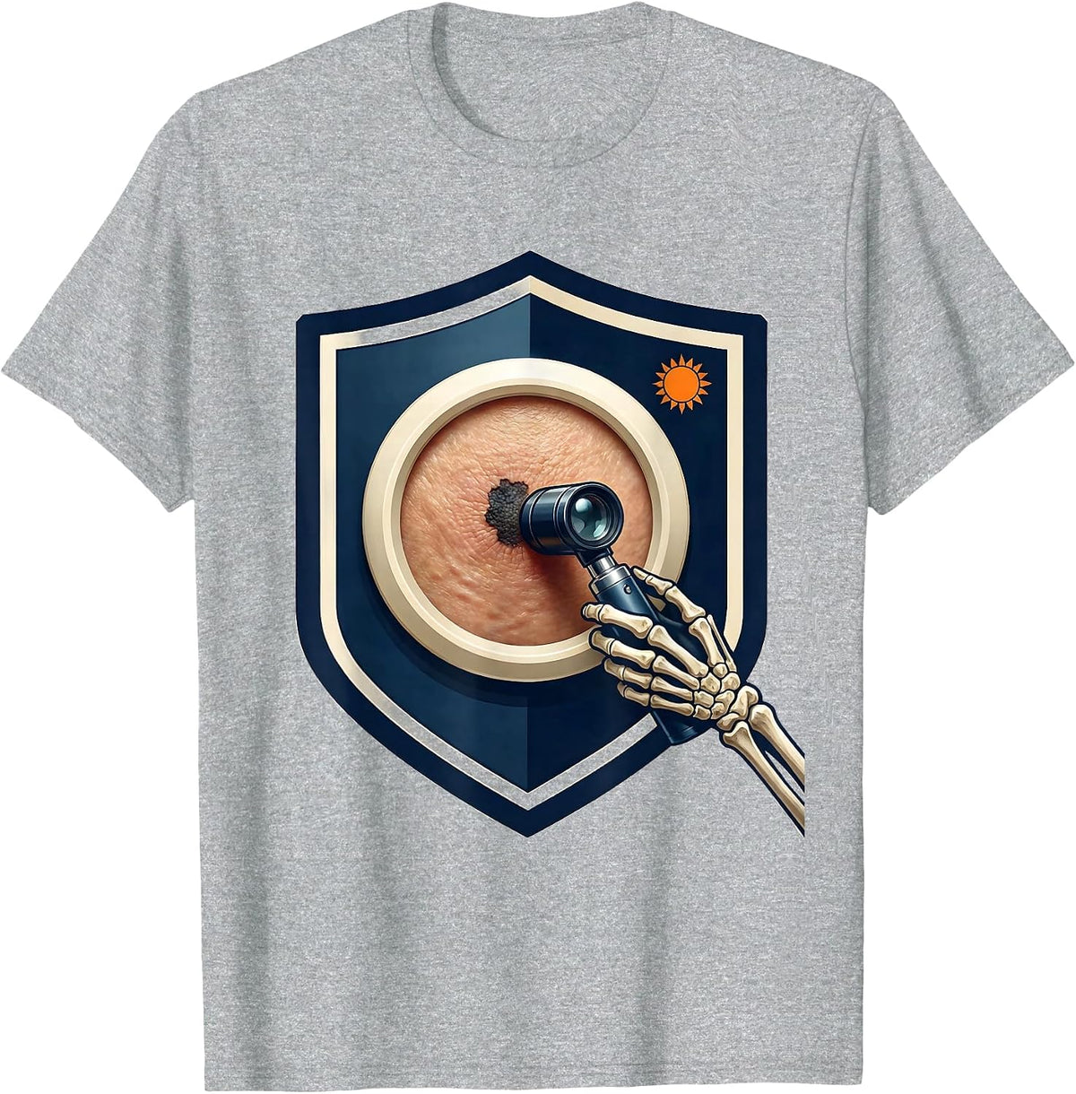 Men's Navy Shield Dermatology Skin Check Halloween Esthetician T-Shirt - Heather Grey