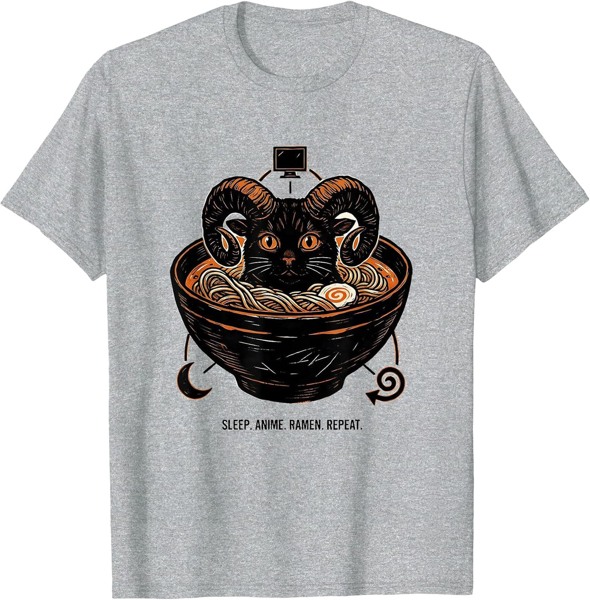 Men's Sleep. Anime. Ramen. Repeat. Funny Kawaii Cat Anime Gift T-Shirt - Heather Grey