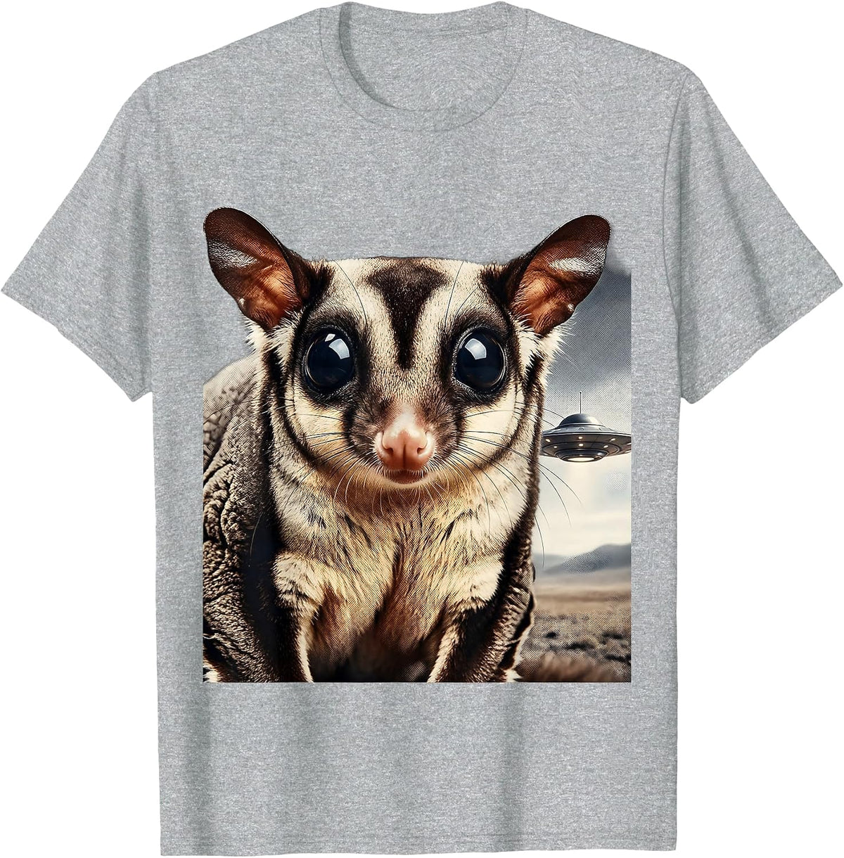 Men's Sugar Glider UFO Humor Sci-Fi Animal Lover Gift T-Shirt - Heather Grey