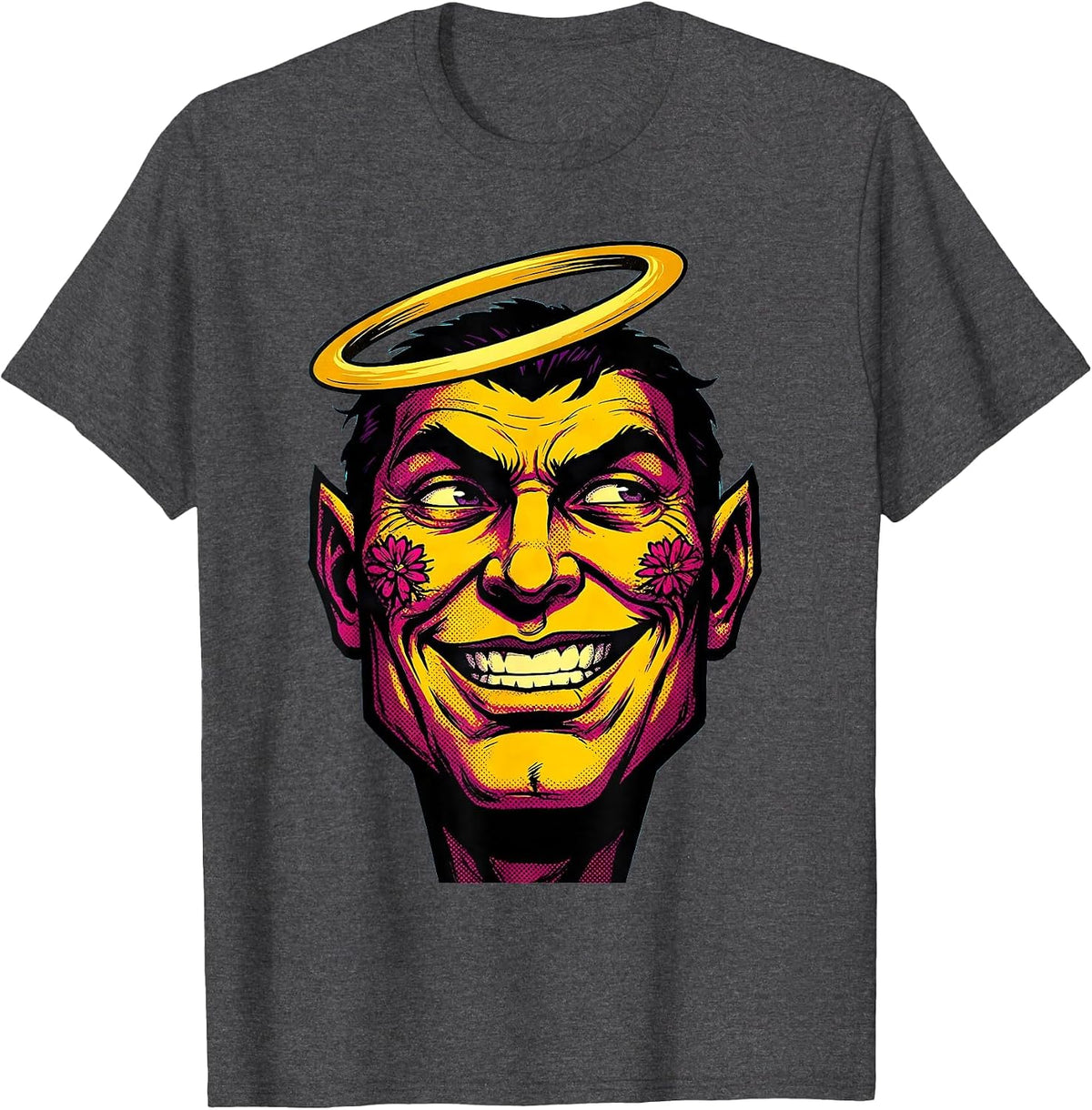 Rizz Em With The Tism Halo Smirk Graphic T-Shirt - Dark Heather Grey