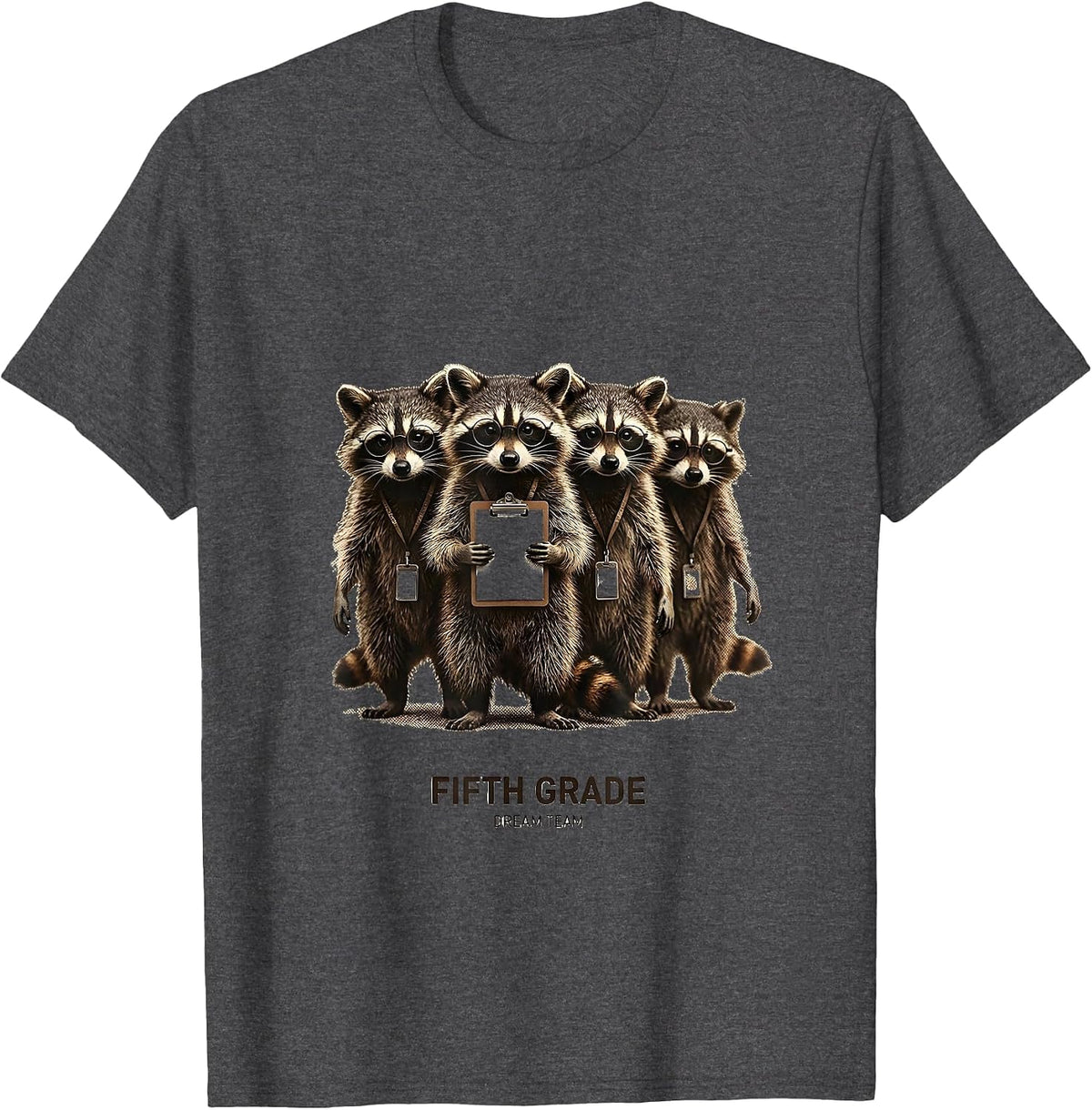 Men's Fifth Grade Dream Team Raccoon Teacher Back to School T-Shirt - Dark Heather Grey