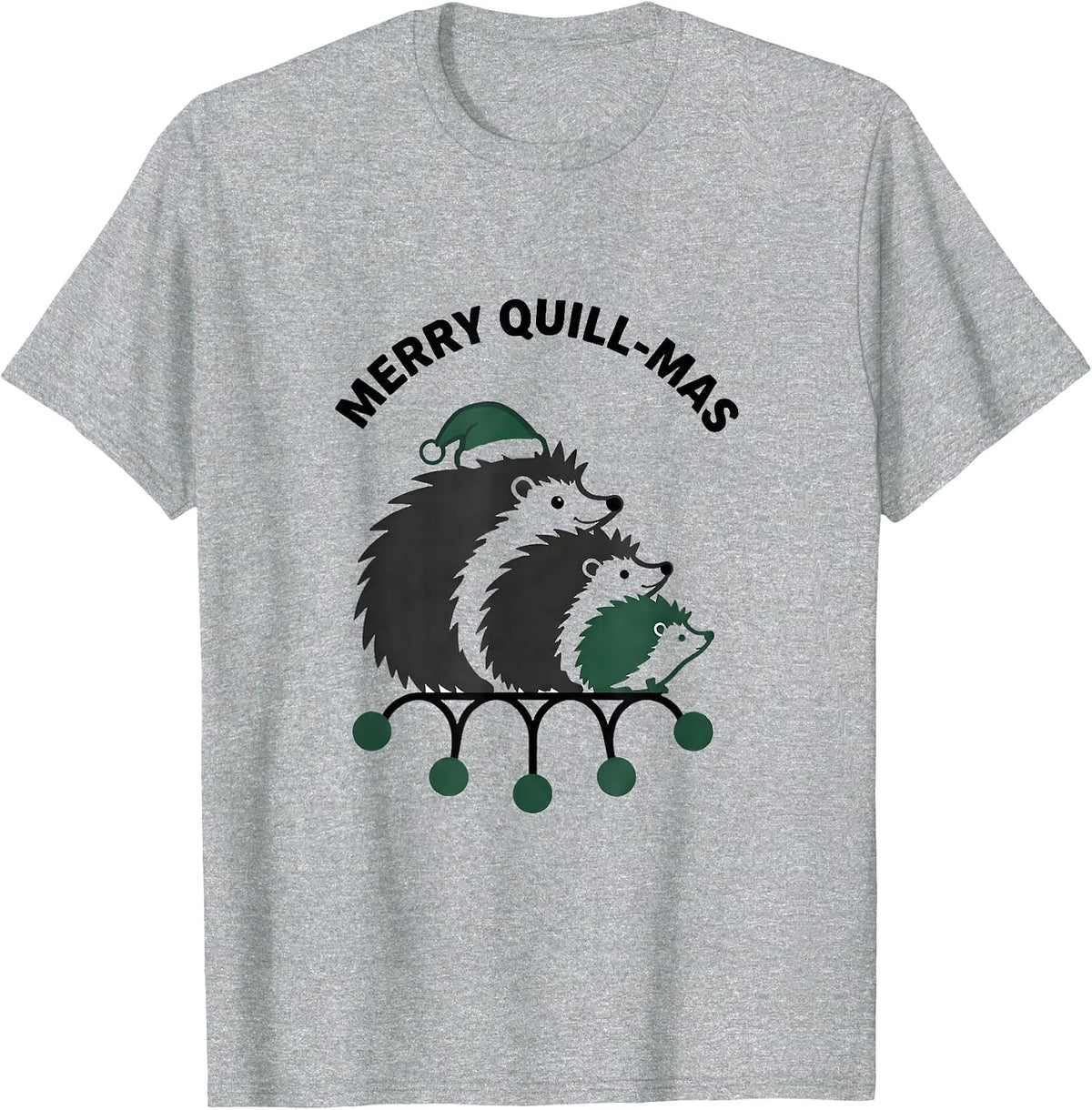 Men's Merry Quill-mas Minimalist Hedgehog Santa Hat Family T-Shirt - Heather Grey