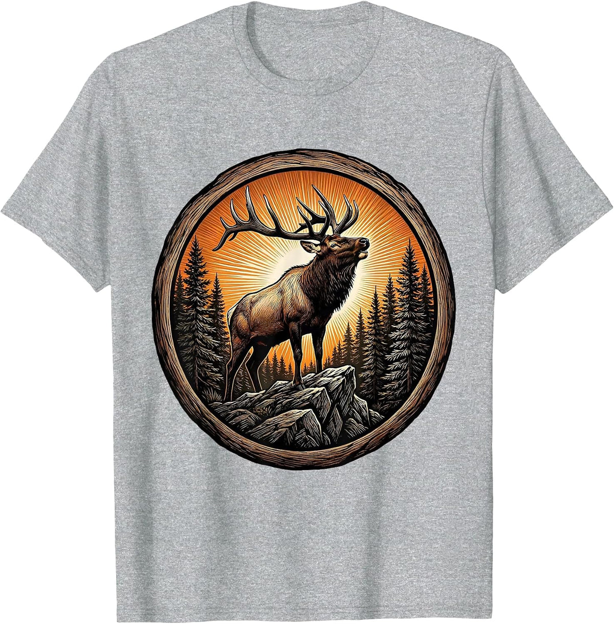 Men's Elk Bugling at Sunset Wildlife Nature Design T-Shirt - Heather Grey