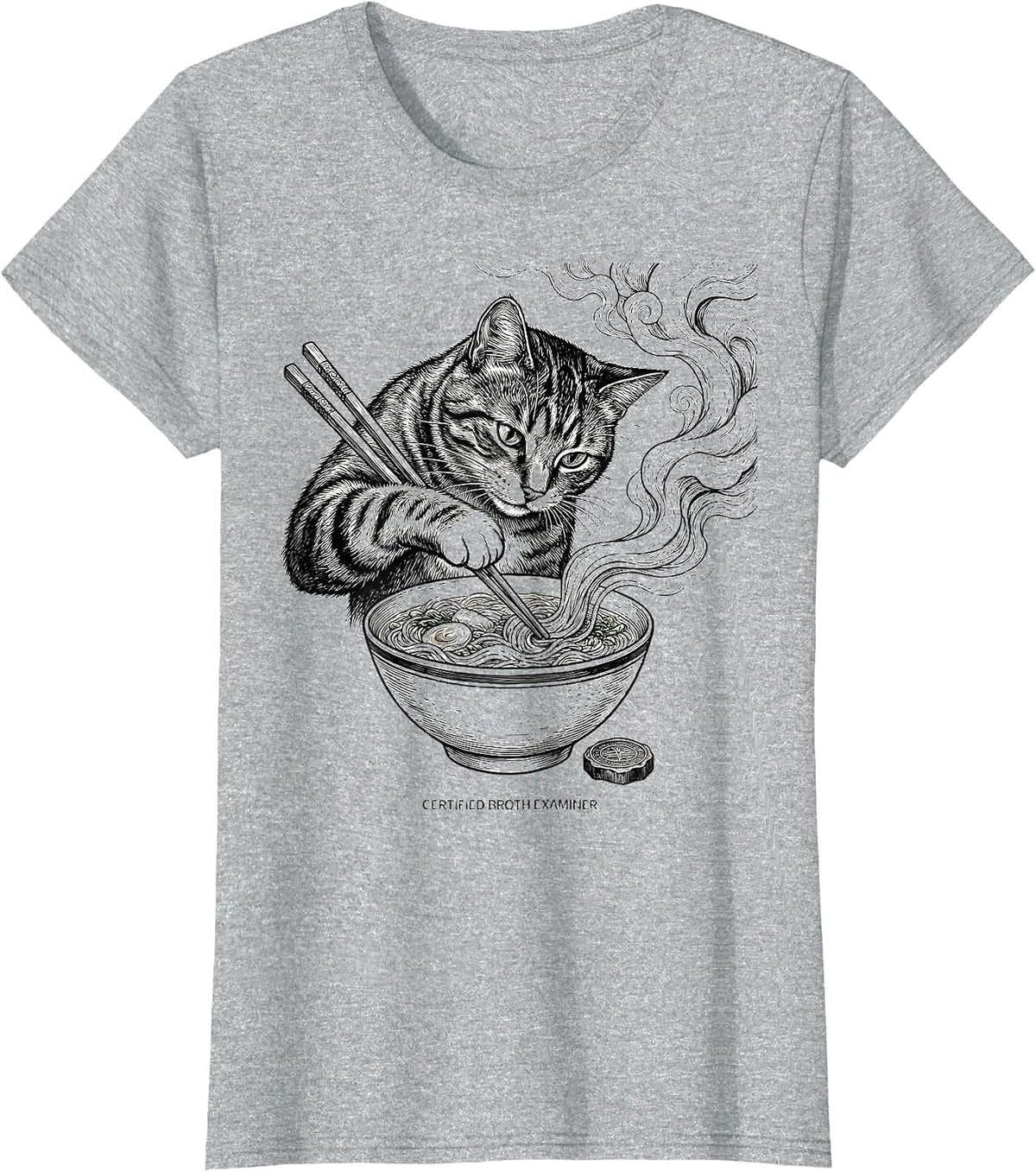 Certified Broth Examiner Funny Cat Ramen Anime Kawaii Gift T-Shirt - Heather Grey