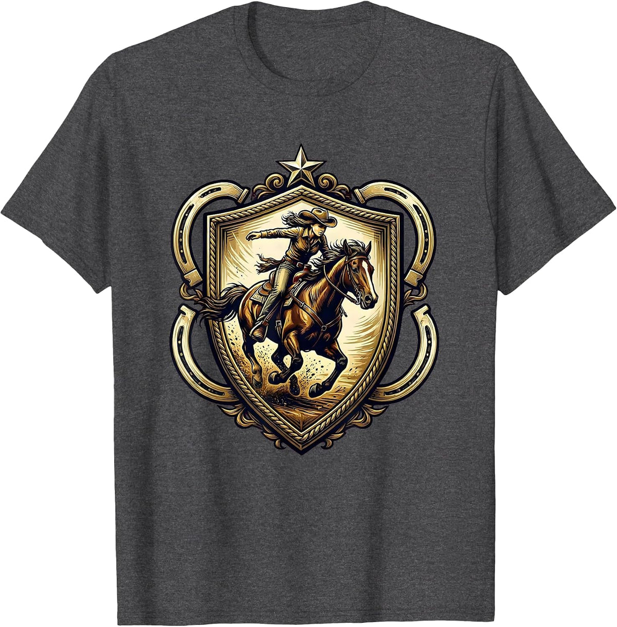 Men's Cowgirl Barrel Racing Horse Rodeo Graphic T-Shirt - Dark Heather Grey
