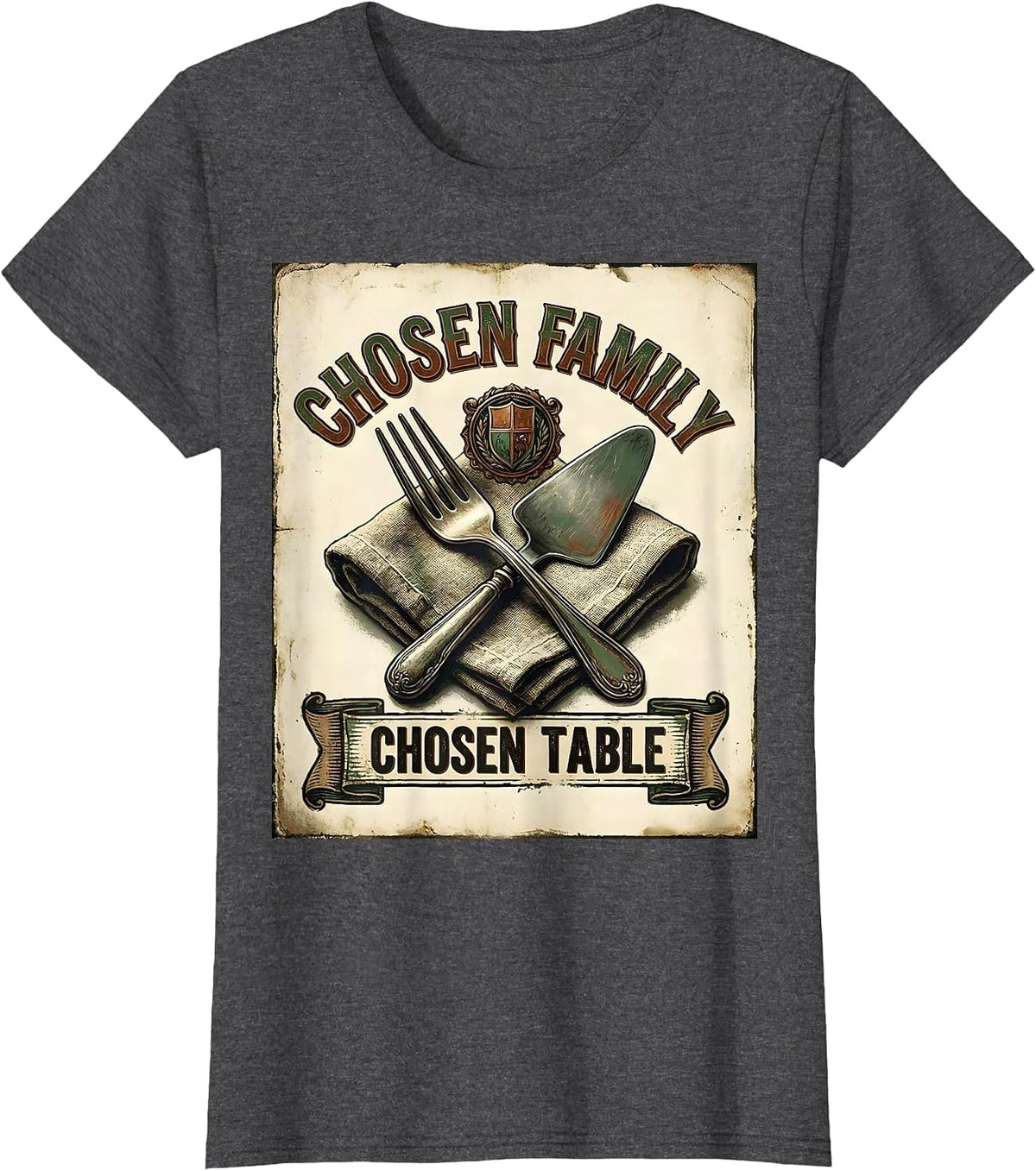 Women's Chosen Family Chosen Table Vintage Friendsgiving Matching T-Shirt - Dark Heather Grey