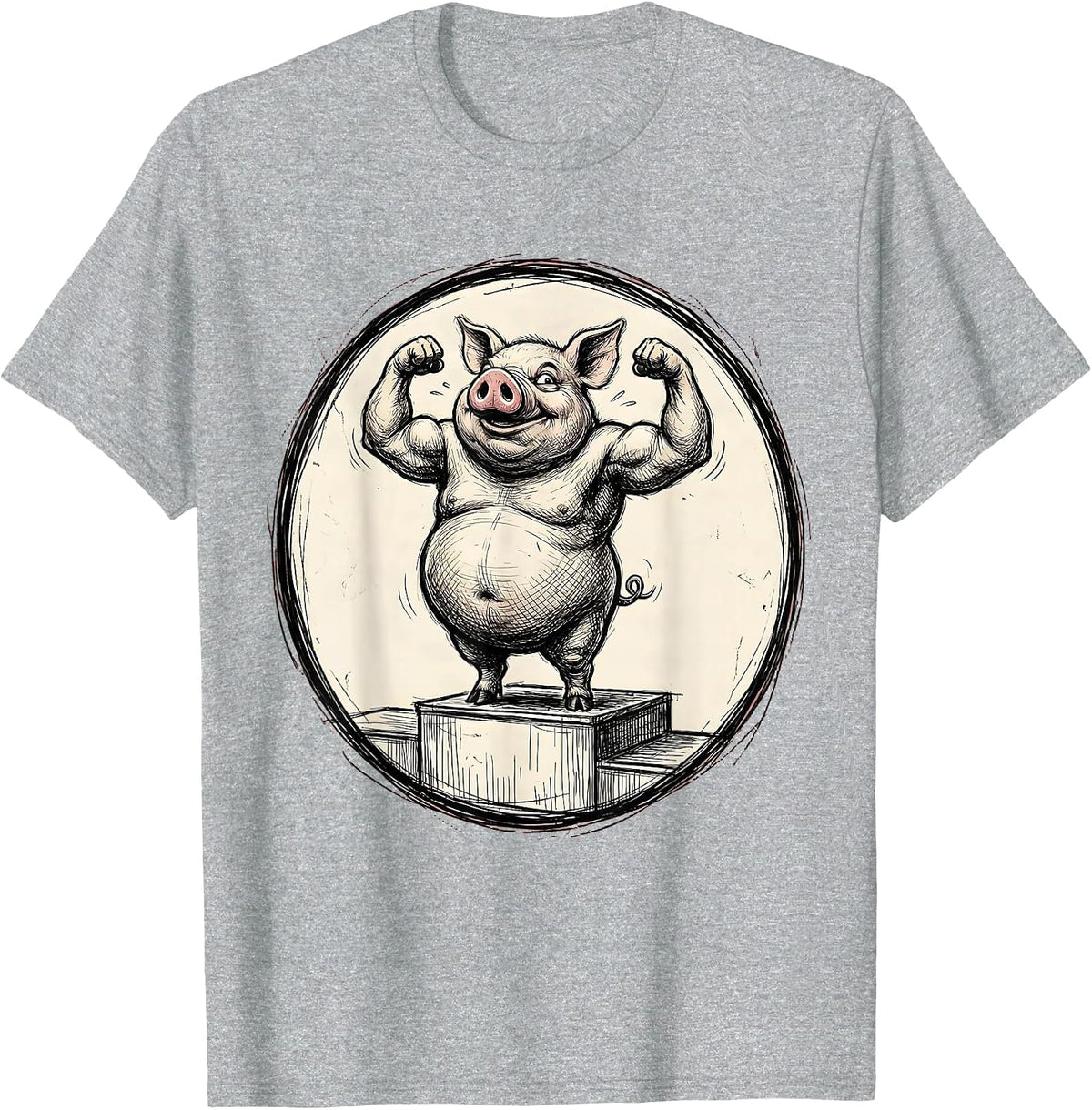 Men's Kinda Fit Sorta Fat Flexing Potbelly Pig T-Shirt - Heather Grey
