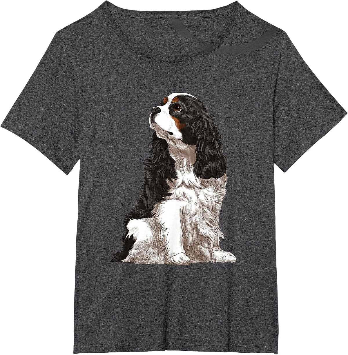 Sitting Dog Tri-Color Cavalier King Charles Spaniel T-Shirt - Dark Heather Grey