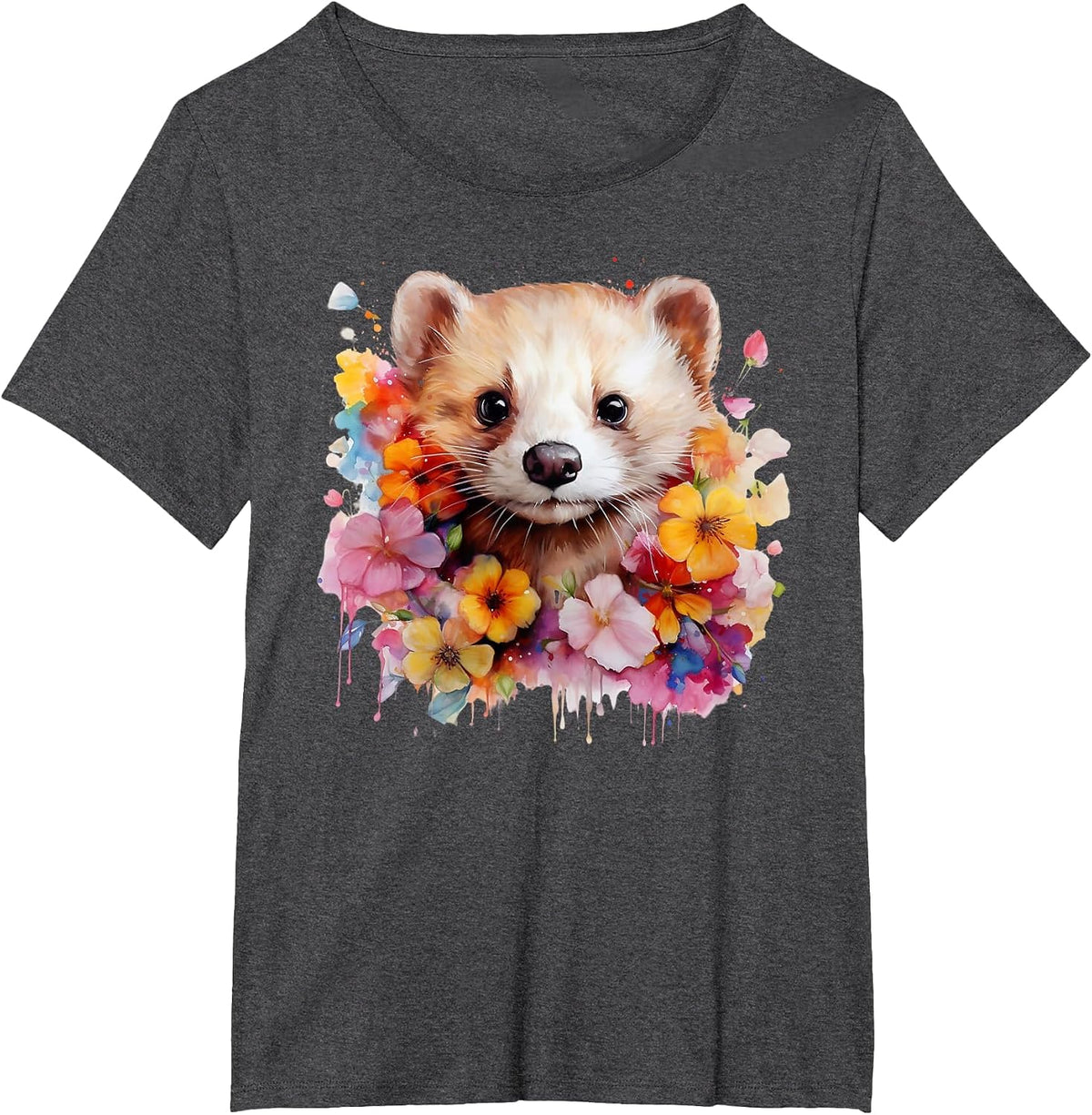 Pet Ferret Watercolor Flowers Ferret Mom T-Shirt - Dark Heather Grey