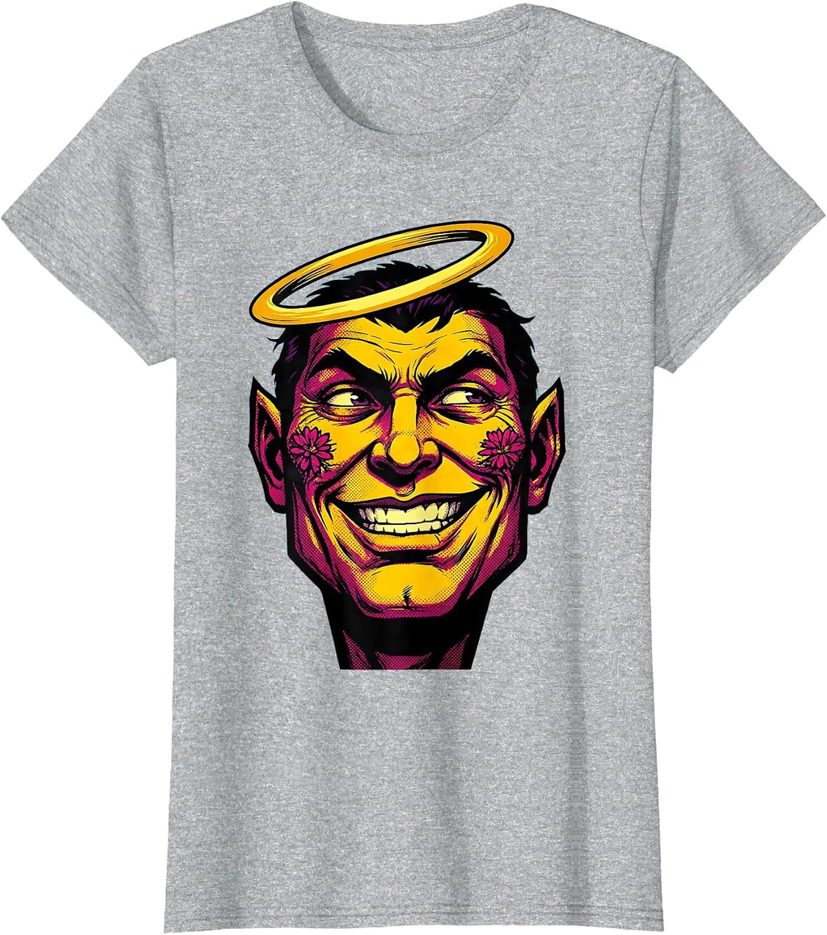 Rizz Em With The Tism Halo Smirk Graphic T-Shirt - Heather Grey