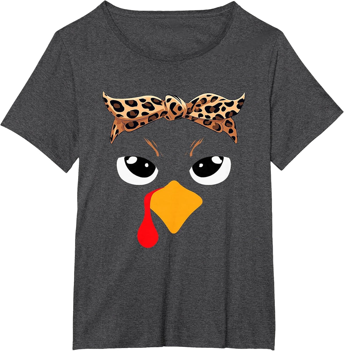 Girls Thanksgiving Turkey Face Leopard Bandana Women Turkey T-Shirt - Dark Heather Grey