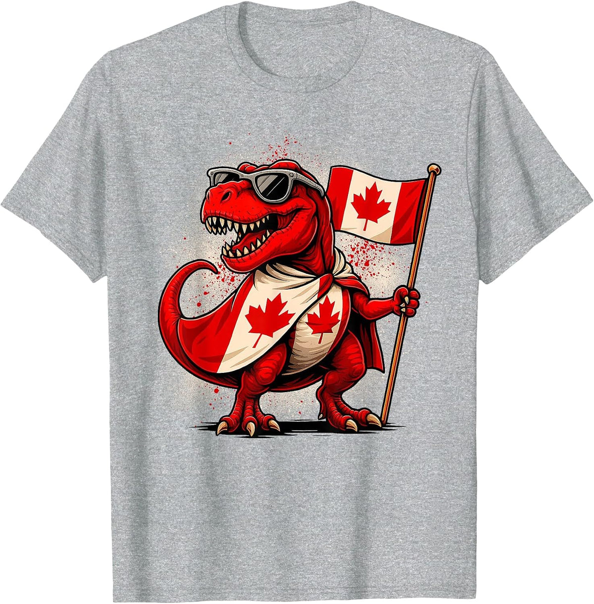Funny T Rex Maple Leaf Canadian Flag Canada Day Kids Boys T-Shirt - Heather Grey