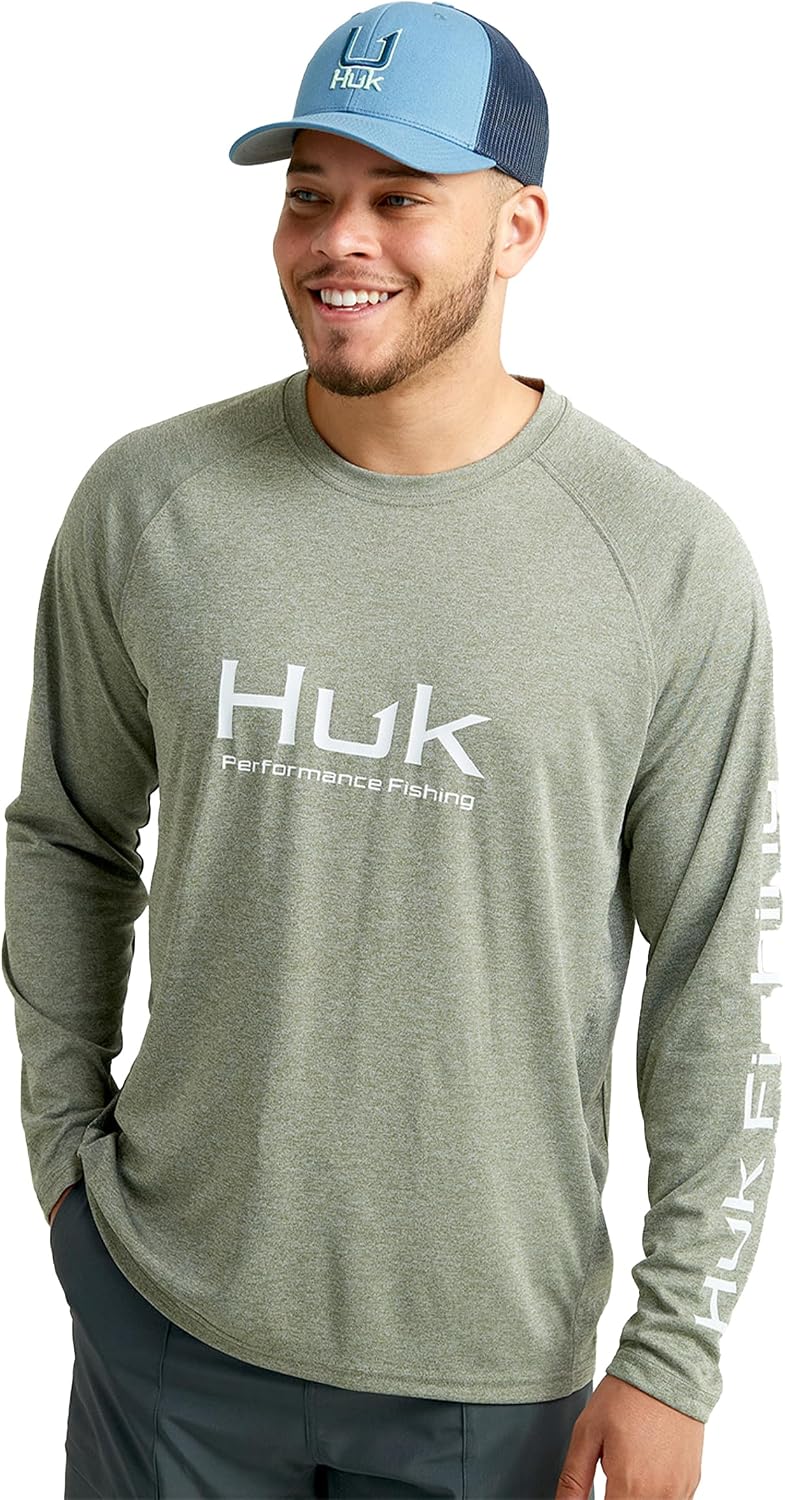 HUK Men's Pursuit Heather Long Sleeve Shirt, Fishing Shirt for Men - Heather Moss