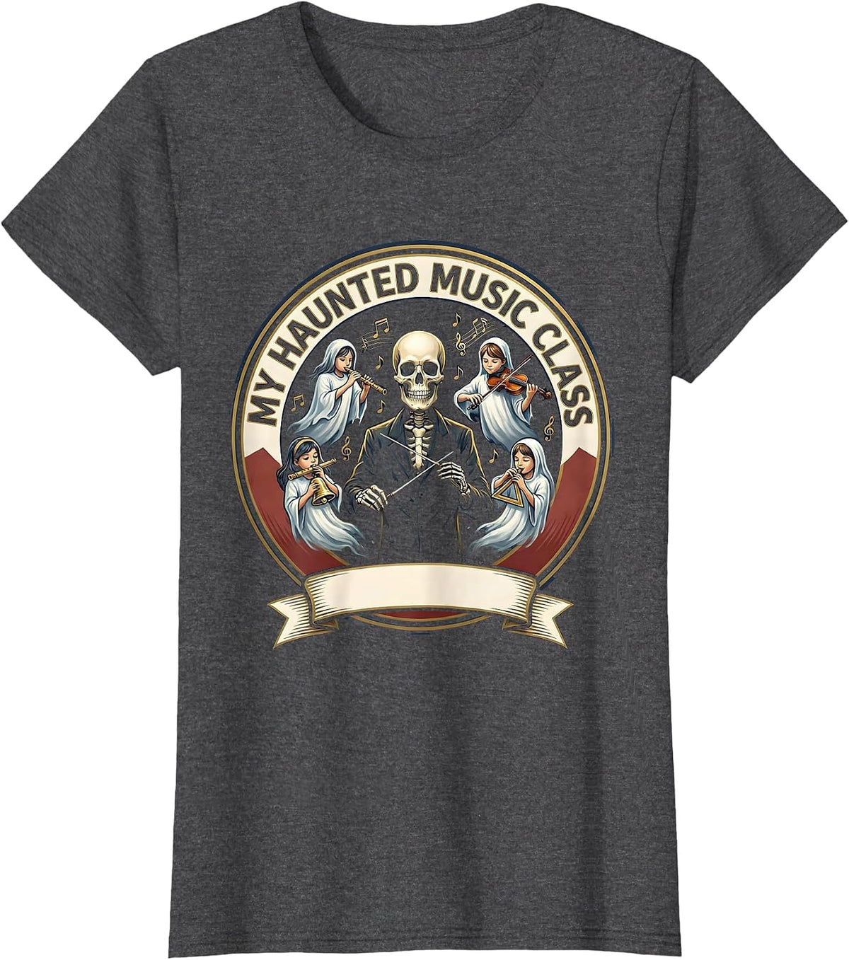 Women's My Haunted Music Class Funny Music Teacher Ghost Band Humor T-Shirt - Dark Heather Grey