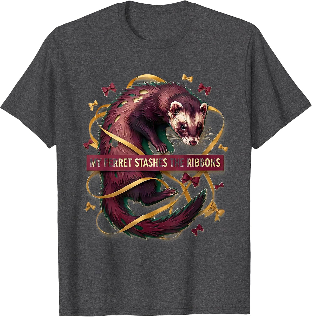 Men's My Ferret Stashes The Ribbons Funny Ferret Lover Gift T-Shirt - Dark Heather Grey