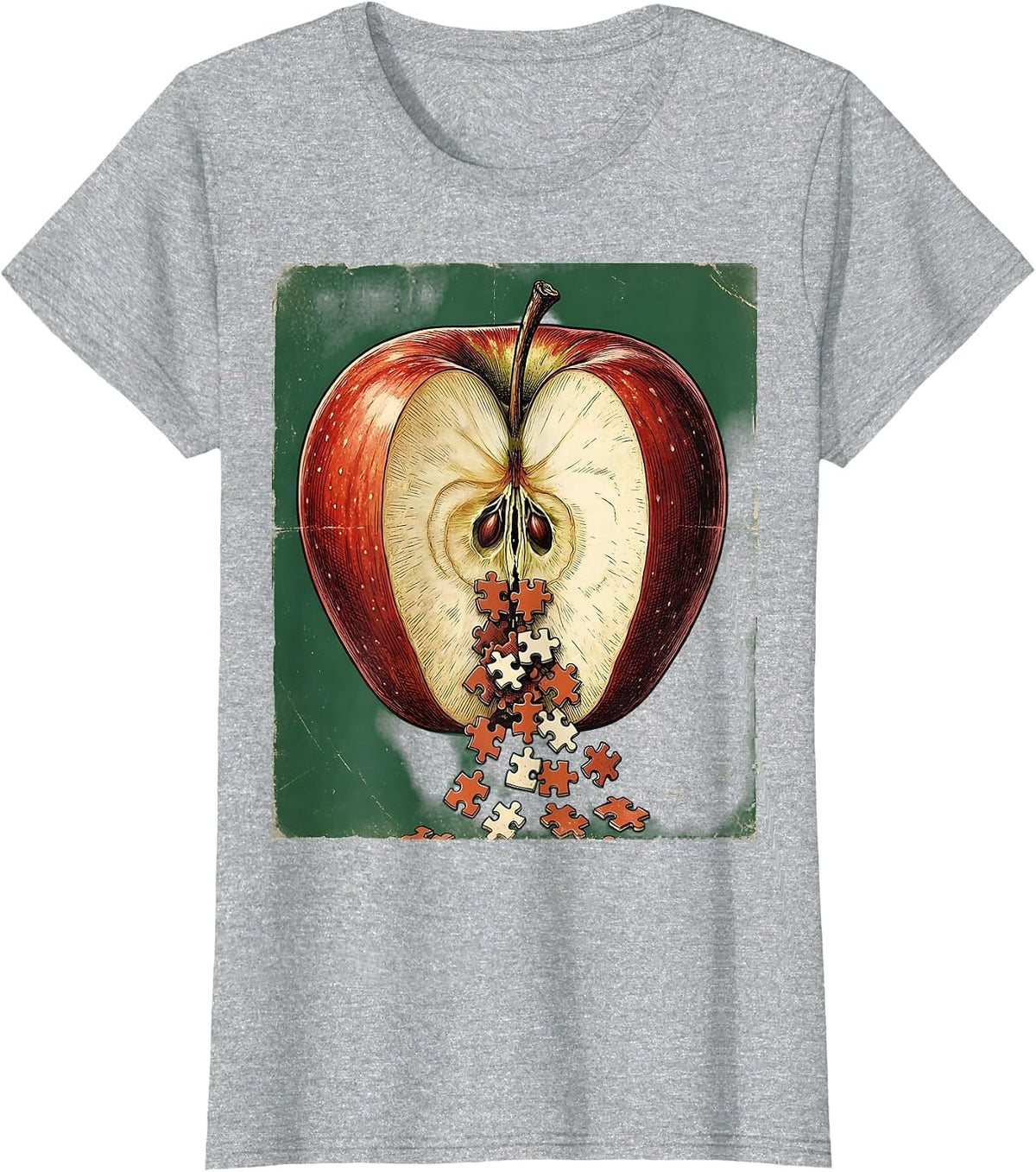 Women's Special Education Teacher Apple Puzzle Piece Graphic T-Shirt - Heather Grey