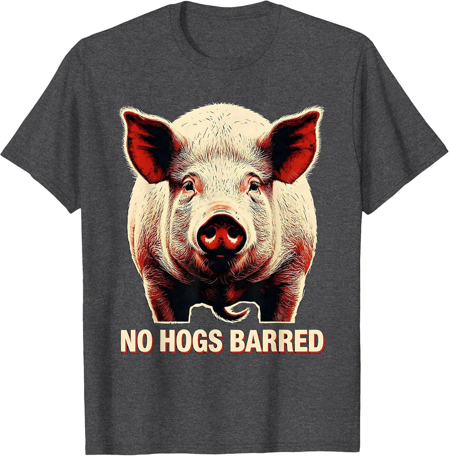 Men's No Hogs Barred Funny Pig Farm Animal Lover Novelty T-Shirt - Dark Heather Grey