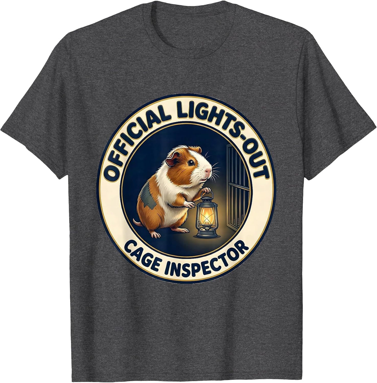 Official Lights-Out Cage Inspector Funny Guinea Pig Owner T-Shirt - Dark Heather Grey