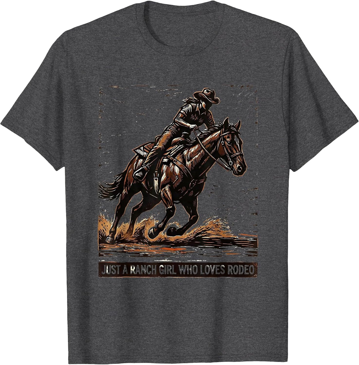 Just A Ranch Girl Who Loves Rodeo Western Cowgirl Vintage T-Shirt - Dark Heather Grey