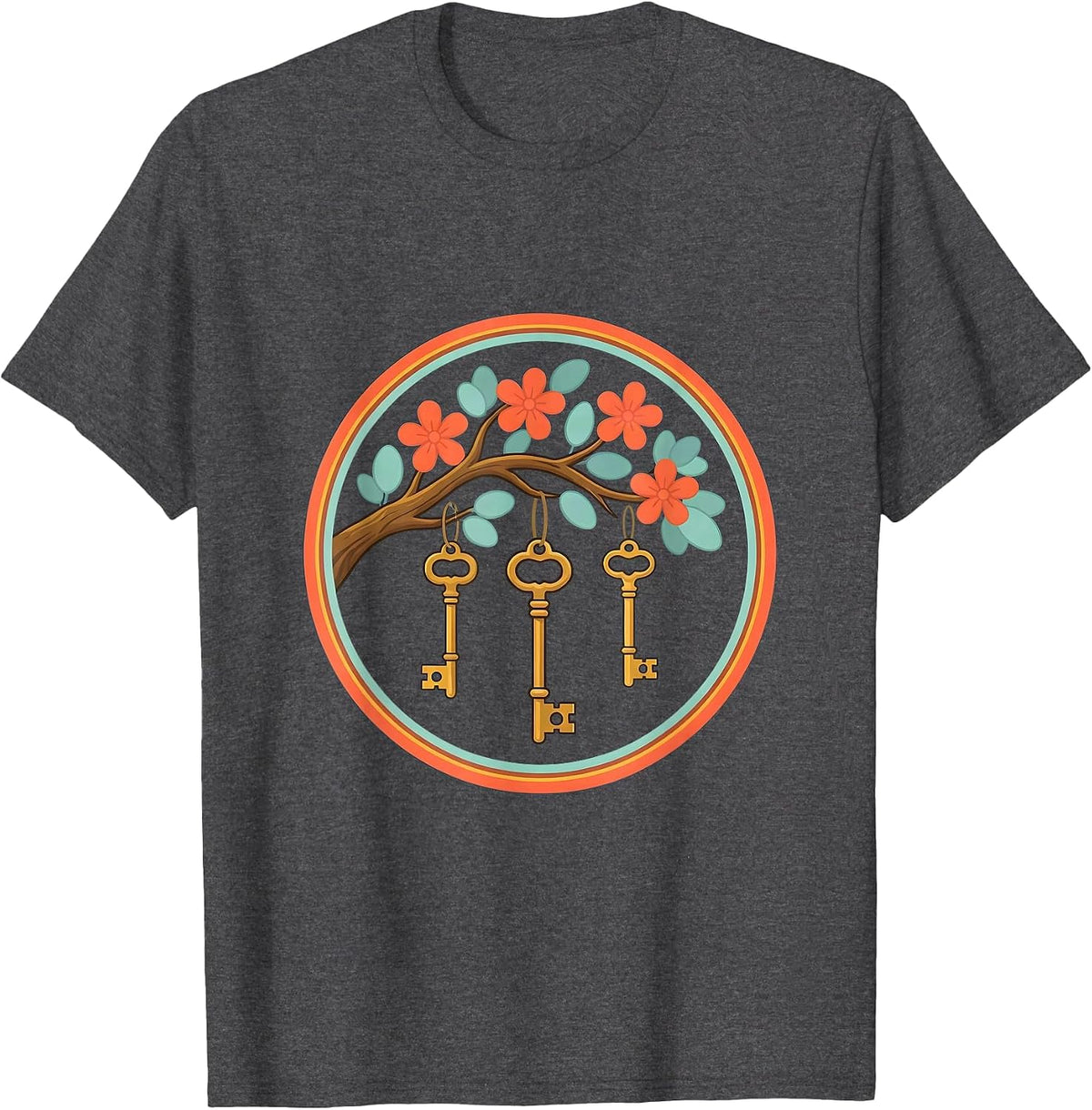 Men's Special Education Keys Blooming Tree Branch Design T-Shirt - Dark Heather Grey