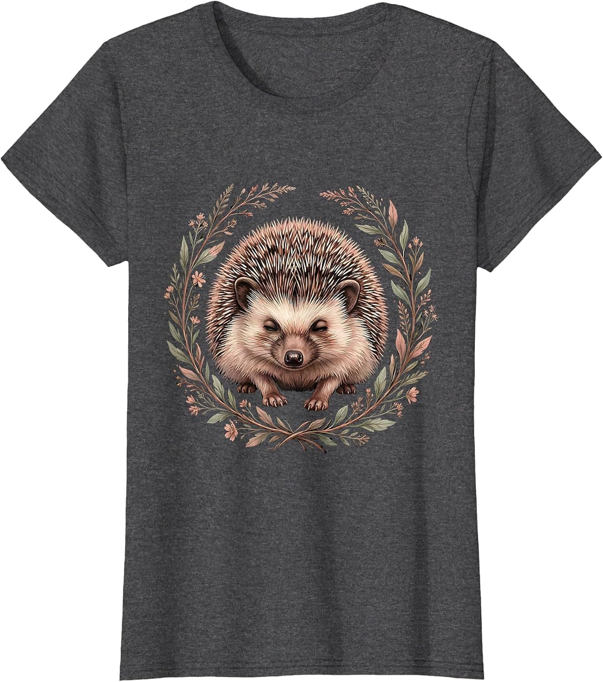 Women's Hedgehog Free Hugs Cute Cautious Hug Illustration T-Shirt - Dark Heather Grey
