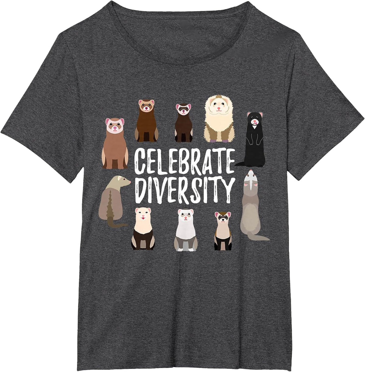 Pet Ferret Lovers Design Celebrate Diversity Funny Ferret T-Shirt - Dark Heather Grey