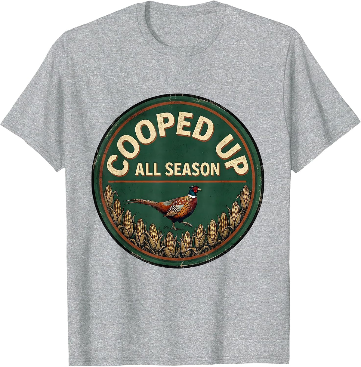 Men's Cooped Up All Season Vintage Pheasant Hunter Upland Bird T-Shirt - Heather Grey