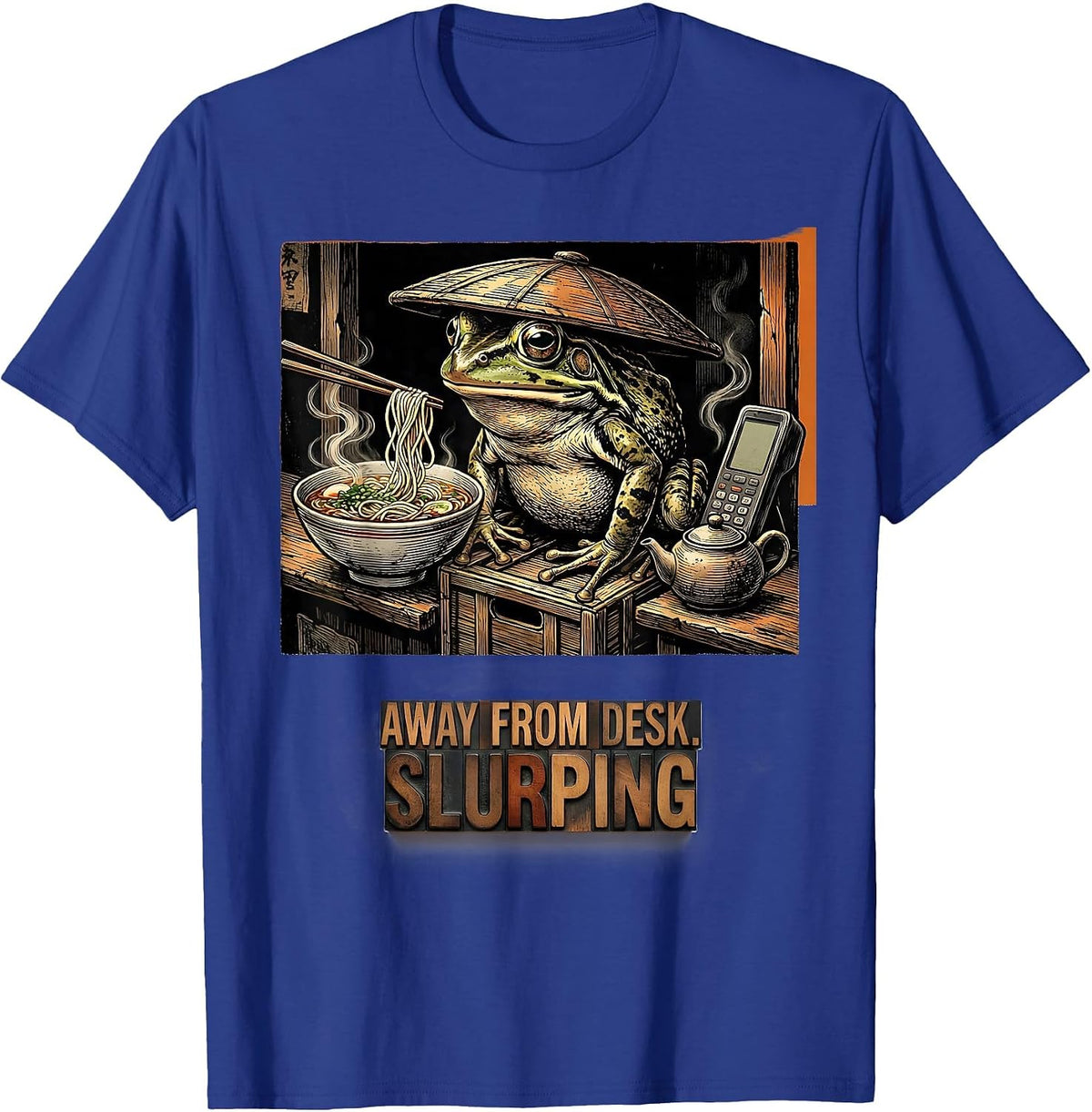 Away From Desk Slurping Funny Grumpy Frog Ramen Phone Scroll T-Shirt - Royal Blue