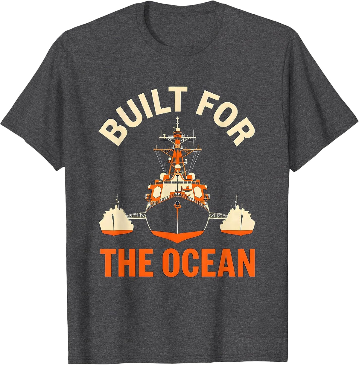 Built for the Ocean Navy Nautical Design T-Shirt - Dark Heather Grey