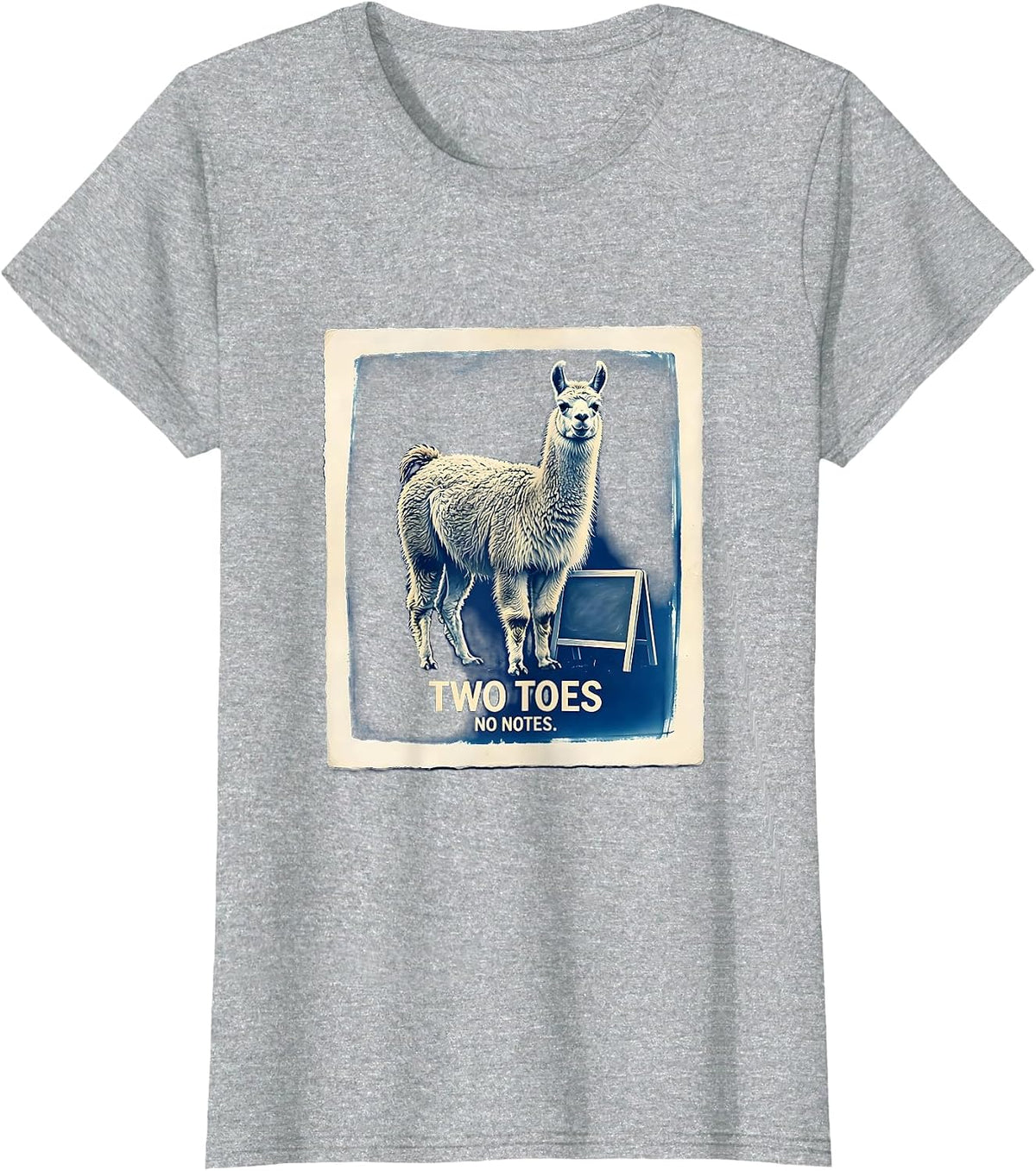 Women's Two Toes, No Notes Funny Llama Alpaca Pun Humor T-Shirt - Heather Grey