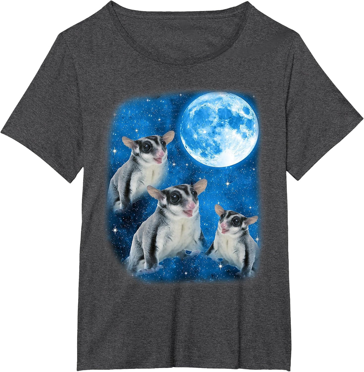 Sugar Glider Howling At The Space Full Moon Night Starry Sky T-Shirt - Dark Heather Grey