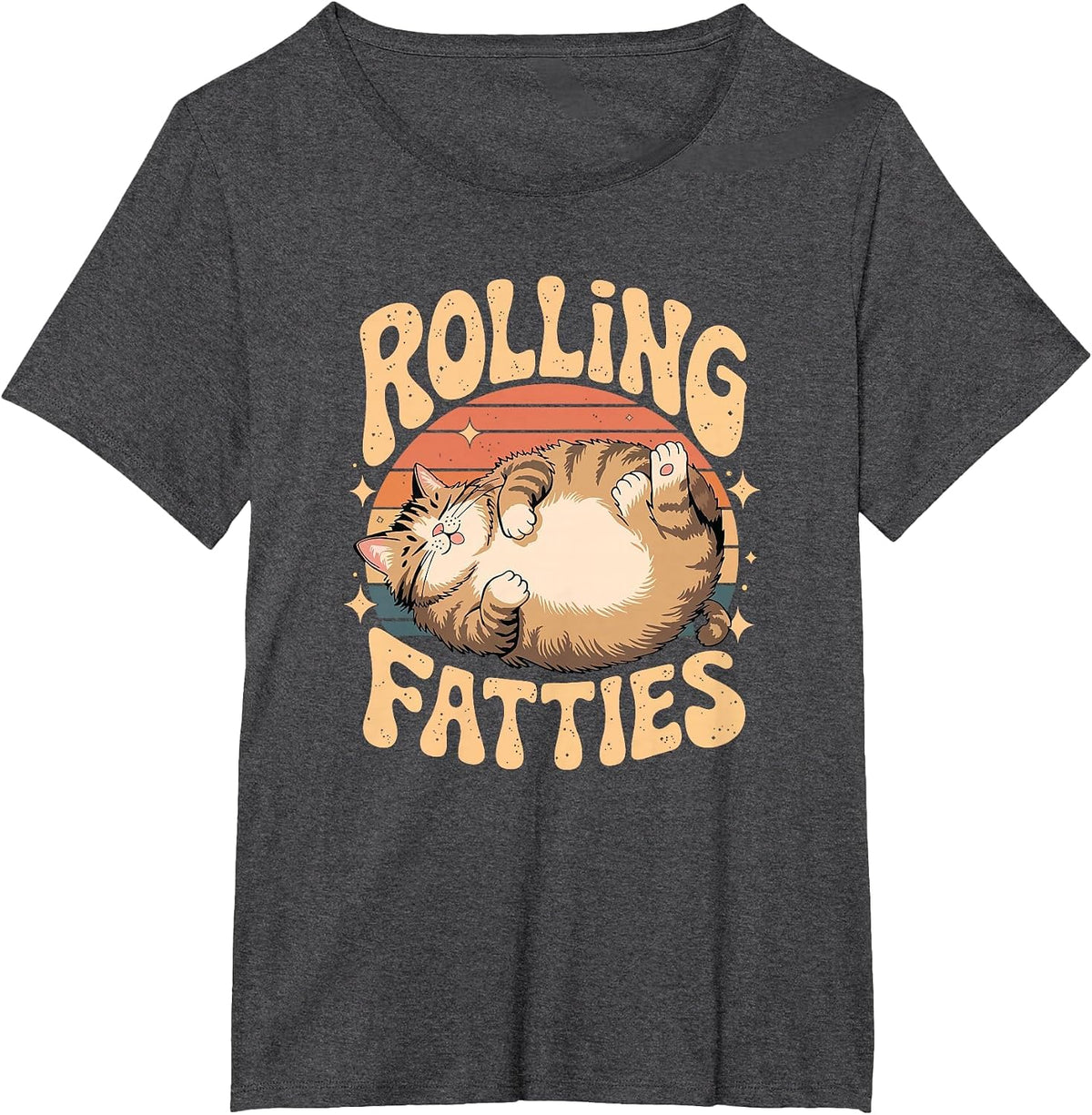 Rolling Fatties Retro Cat Humor Design T-Shirt - Dark Heather Grey