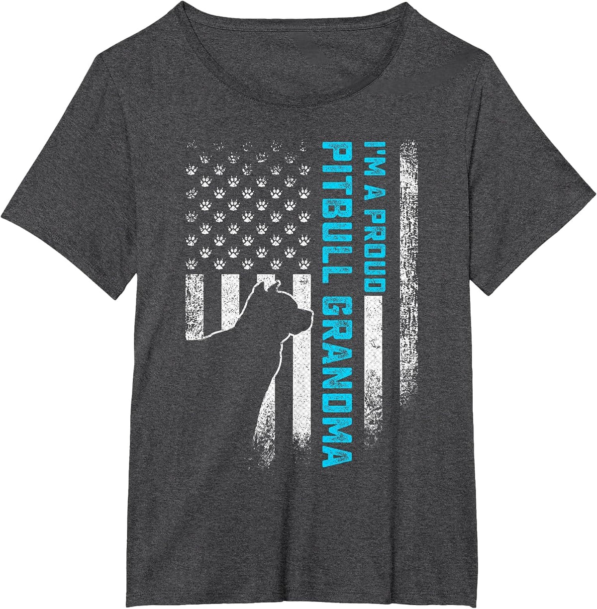 Vintage American Flag I'm A Proud Pitbull Grandma Pittie Dog T-Shirt - Dark Heather Grey