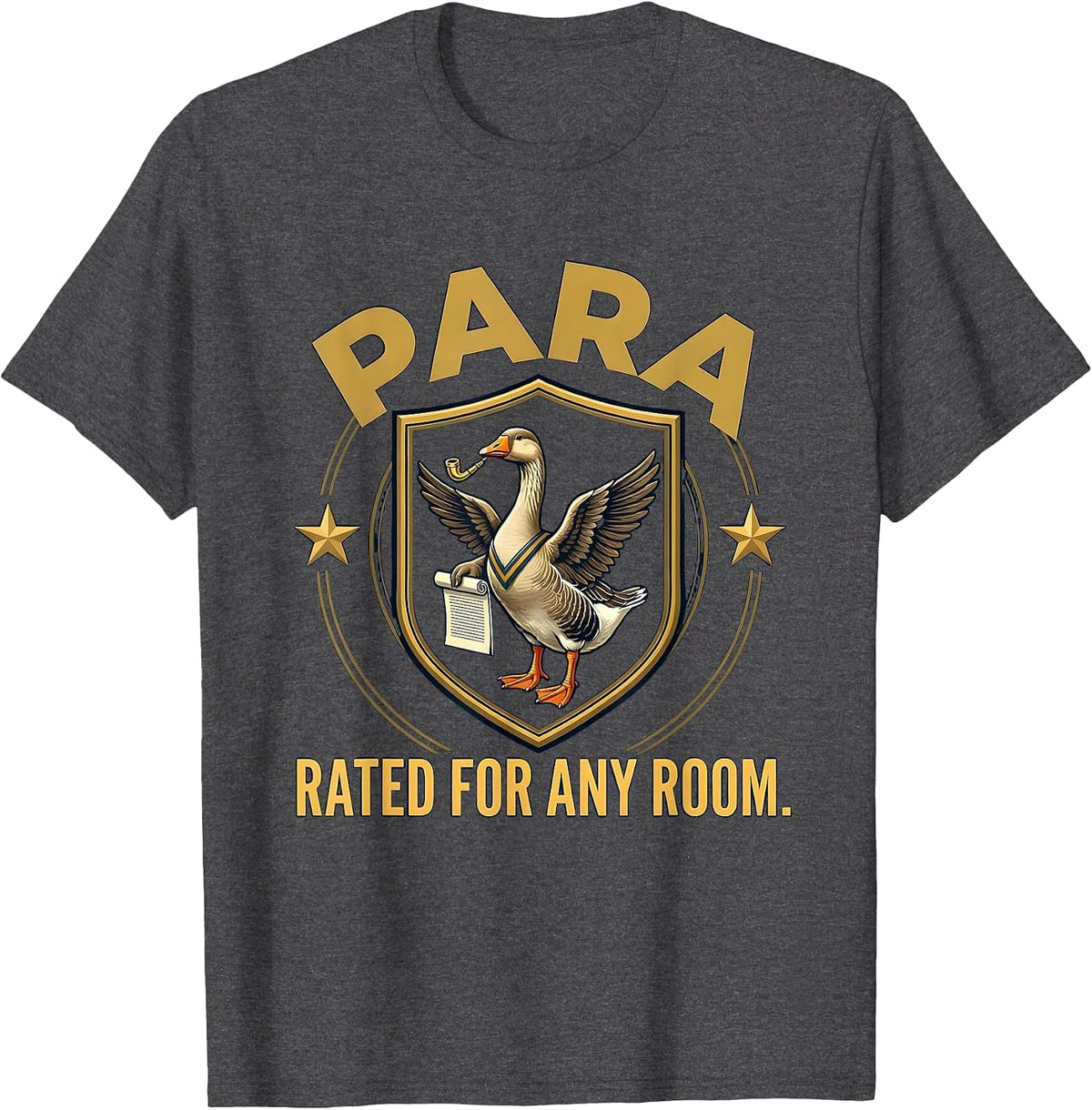 Men's Para: Rated For Any Room Funny Paraprofessional SPED Teacher T-Shirt - Dark Heather Grey