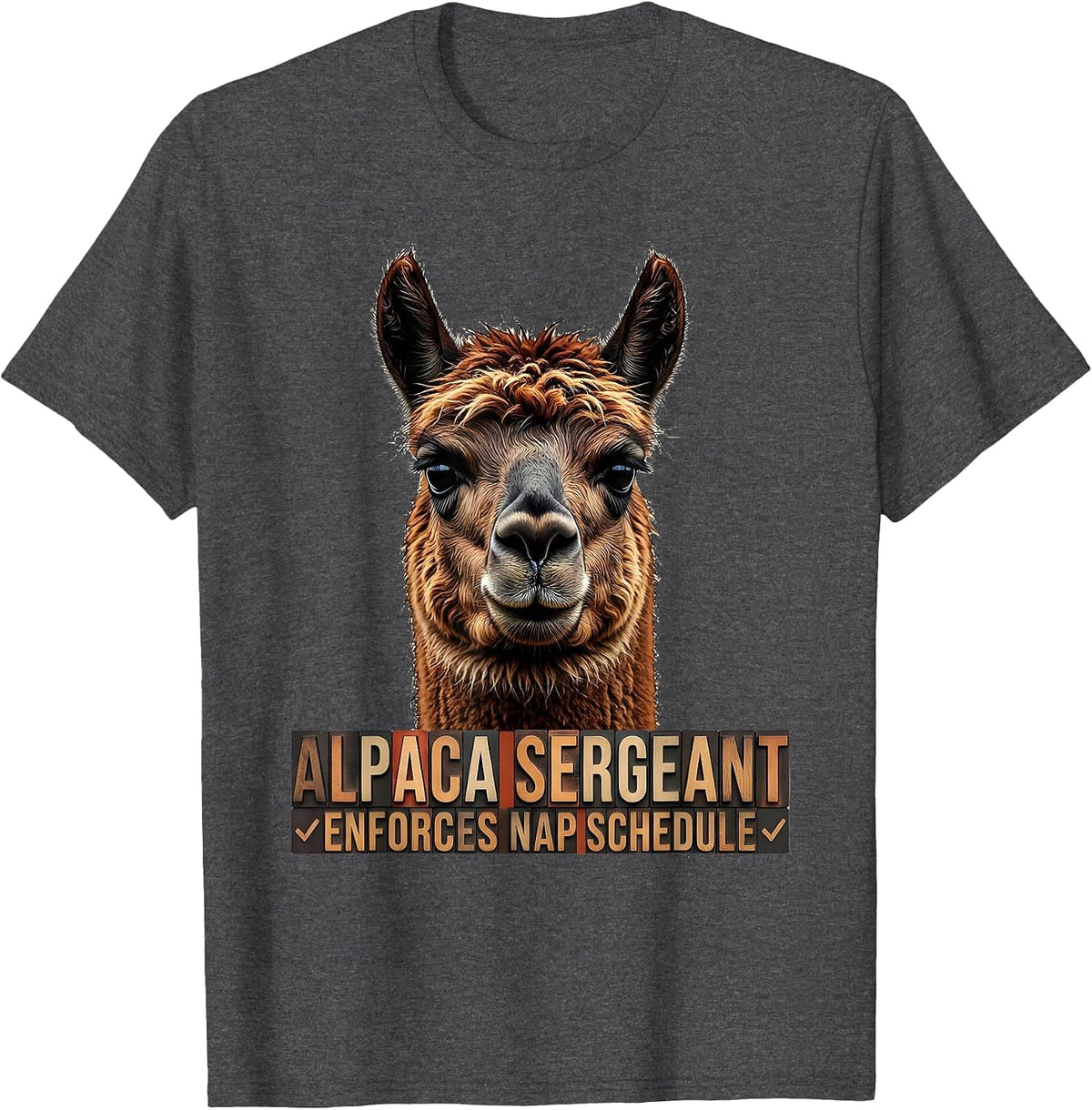 Men's Alpaca Sergeant Enforces Nap Schedule Funny T-Shirt - Dark Heather Grey