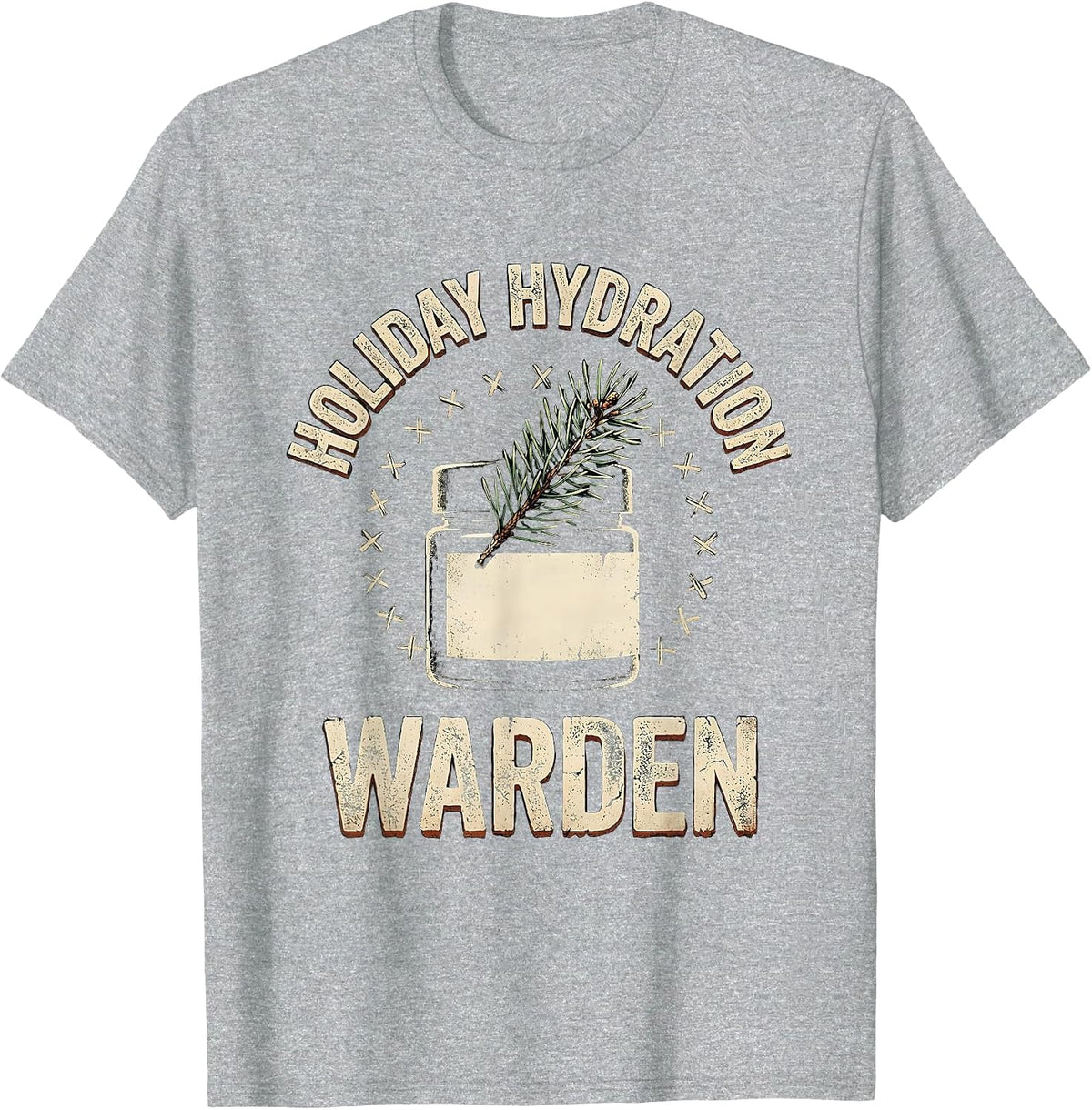 Men's Holiday Hydration Warden Distressed Esthetician Dermatology T-Shirt - Heather Grey