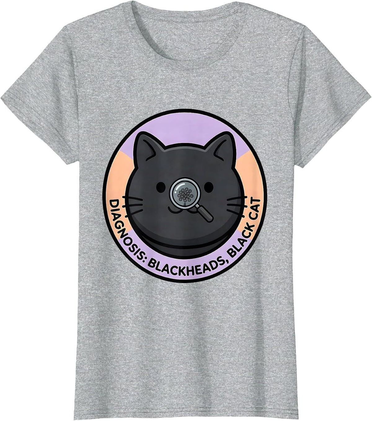 Women's Diagnosis: Blackheads, Black Cat Cute Kawaii Dermatology T-Shirt - Heather Grey