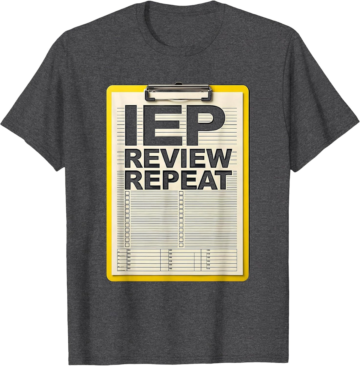 IEP Review Repeat Funny Special Education Teacher SPED Humor T-Shirt - Dark Heather Grey