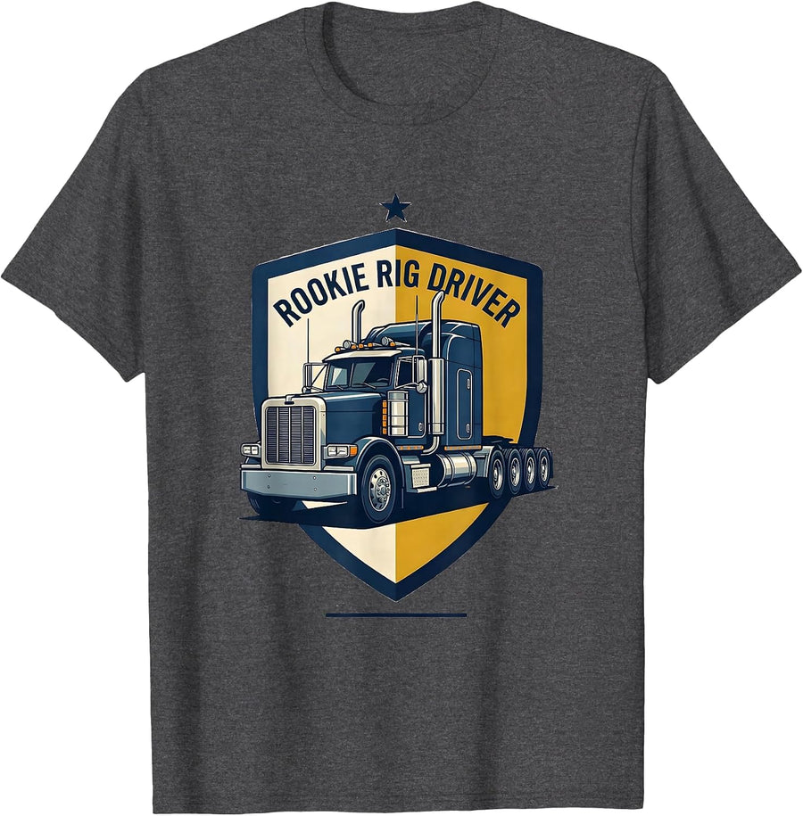 Men's Rookie Rig Driver Funny Semi Truck Toddler Boys Humor T-Shirt - Dark Heather Grey